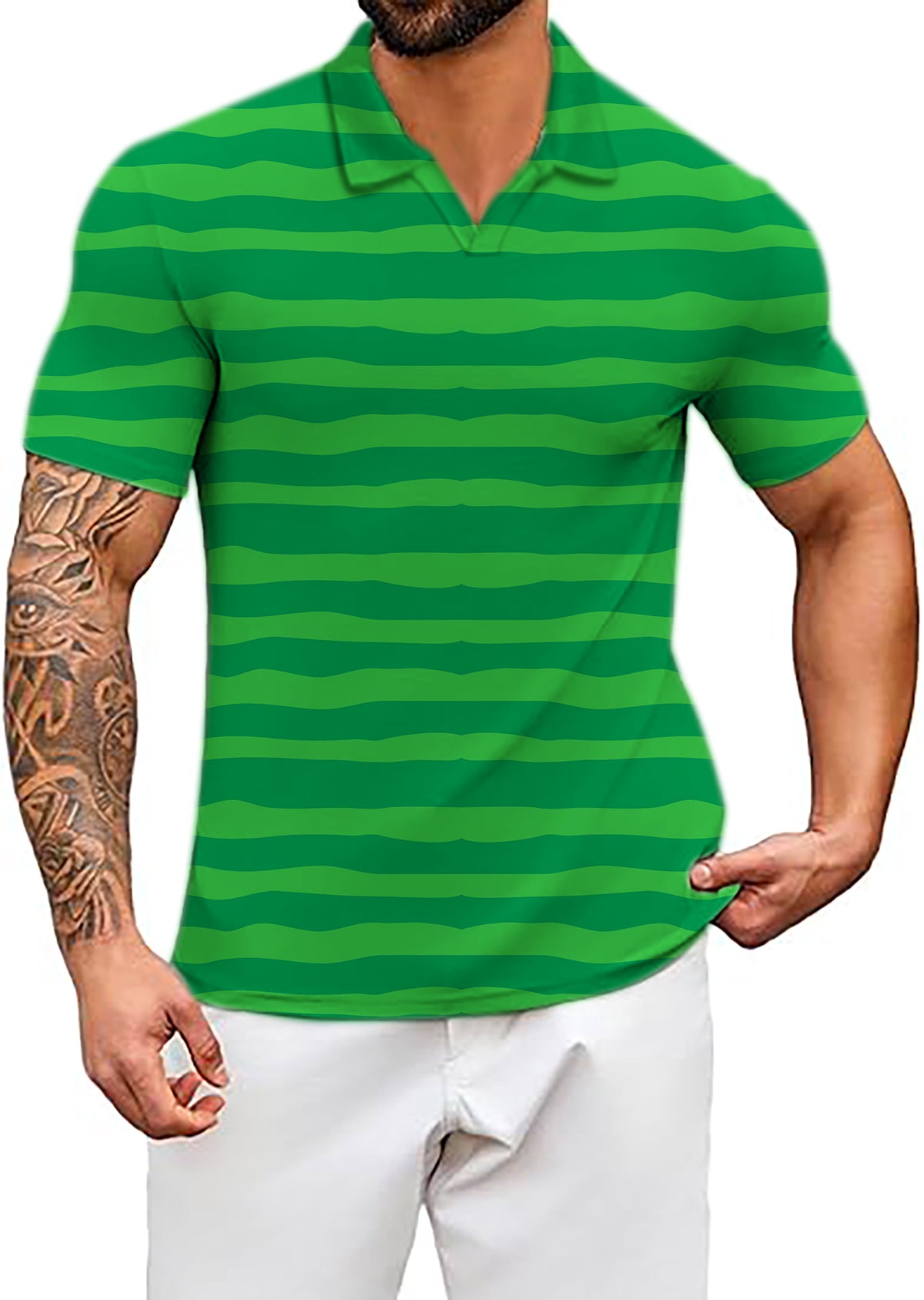 Men's Horizontal watermelon stripes V Neck Golf Polo Shirts
