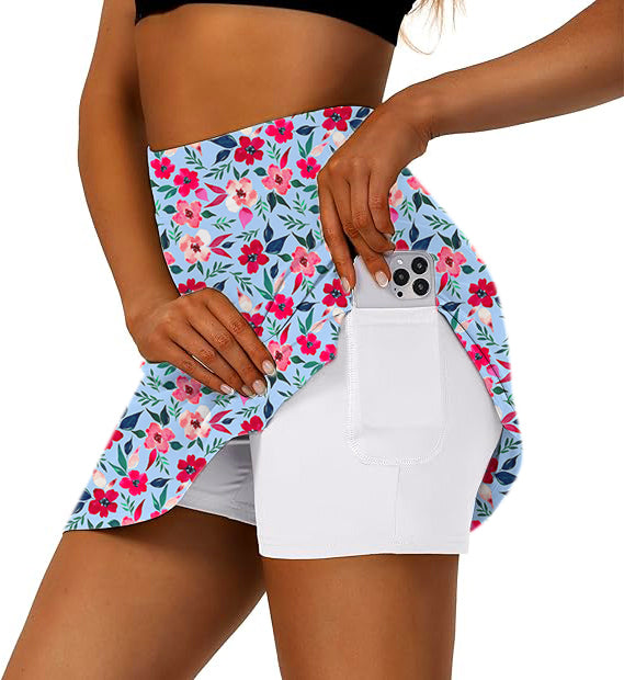 Women's Tropical flowers Golf Skirts Inner Shorts Pocket