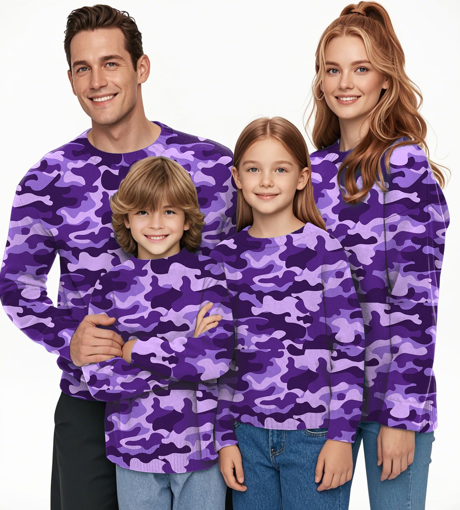 Purple Camo Crewneck Pullover Ugly Sweater Men Women boy girl family