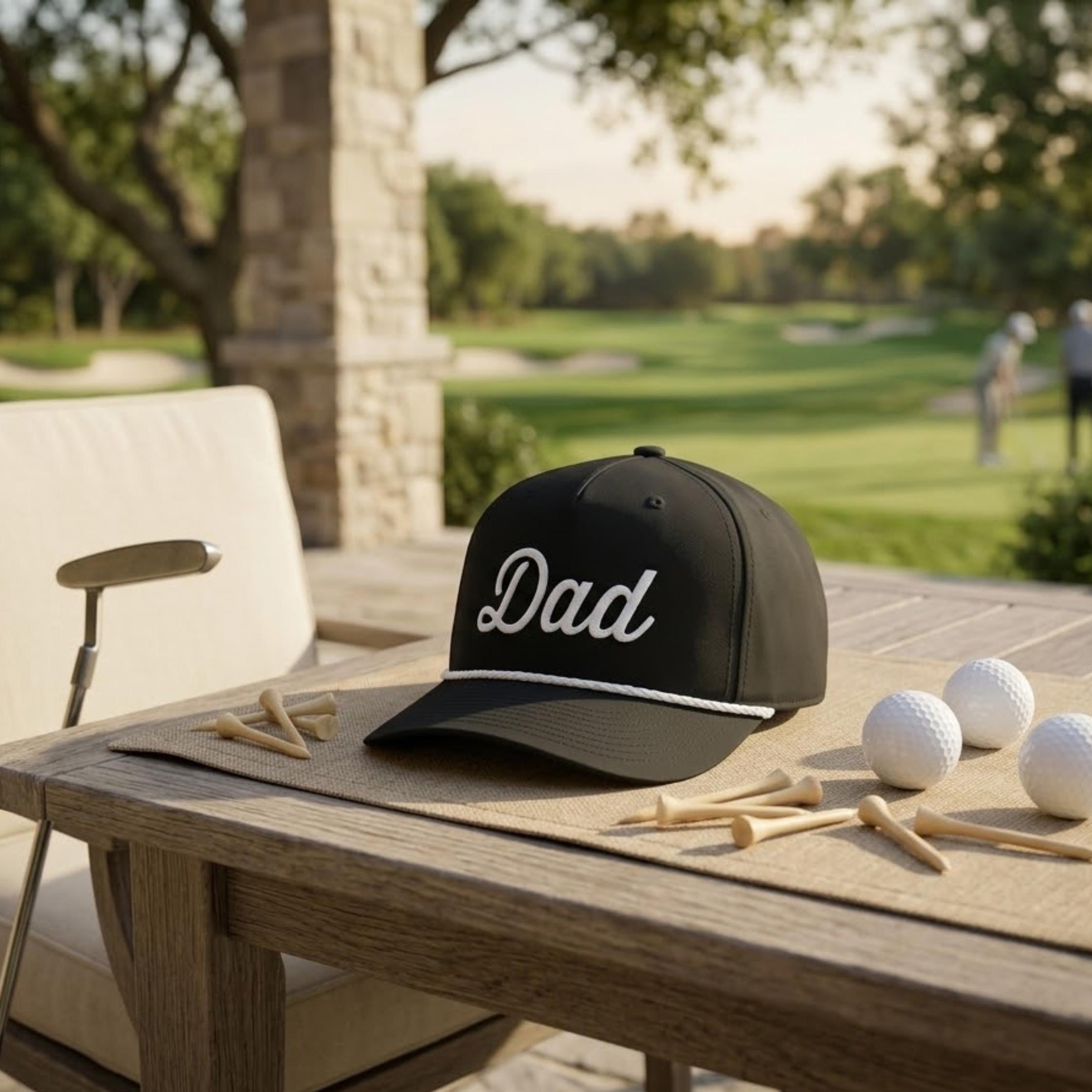 3D Embroidered Dad Golf Black Rope Name Hats