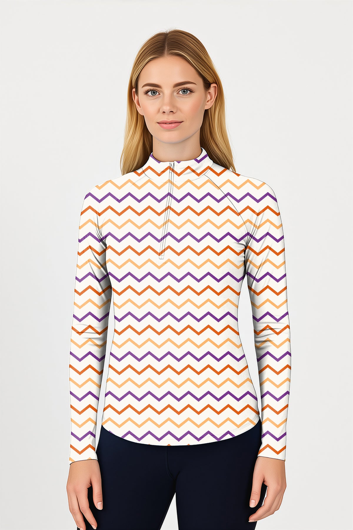 Colorful Halloween Waves Women's Golf Active 3/4 Zipper Top Long Sleeves