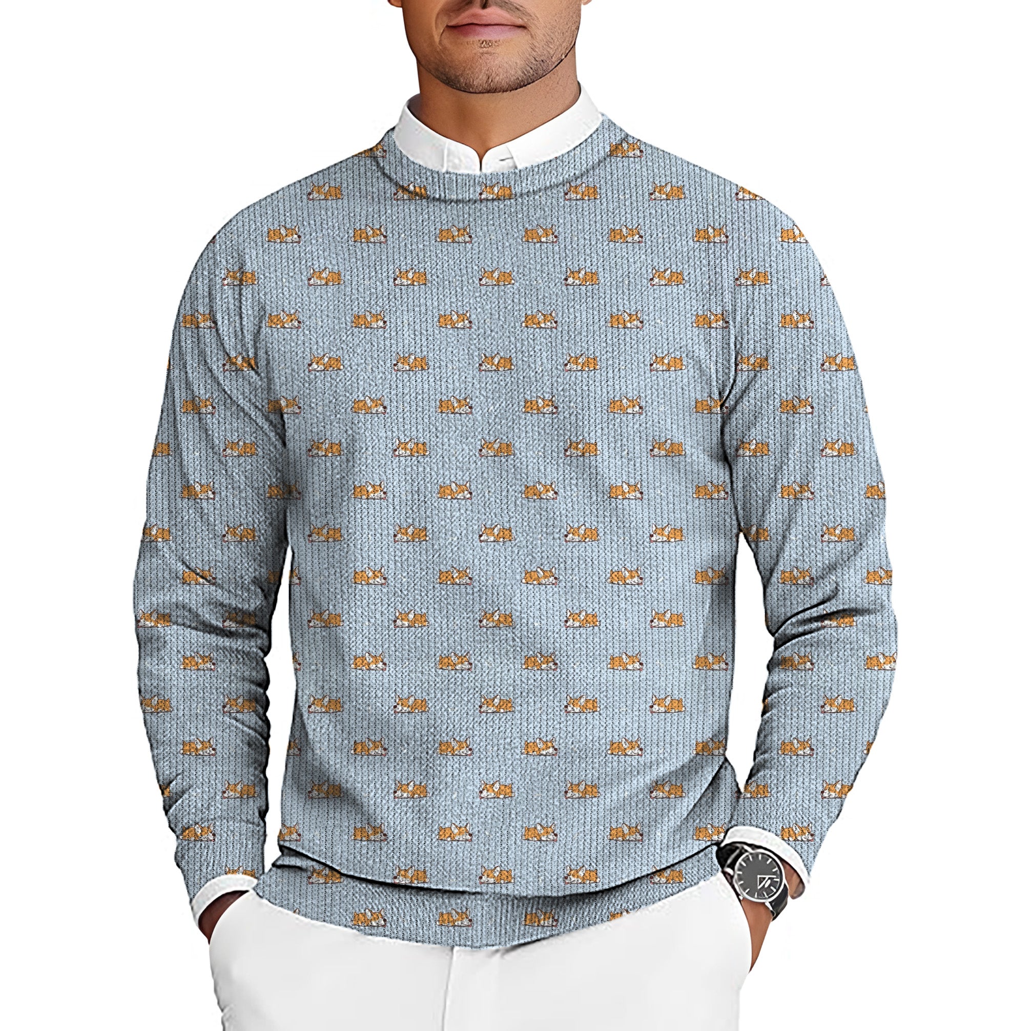 Cute corgi Men's Golf Crewneck Pullover Sweaters Ugly Sweater