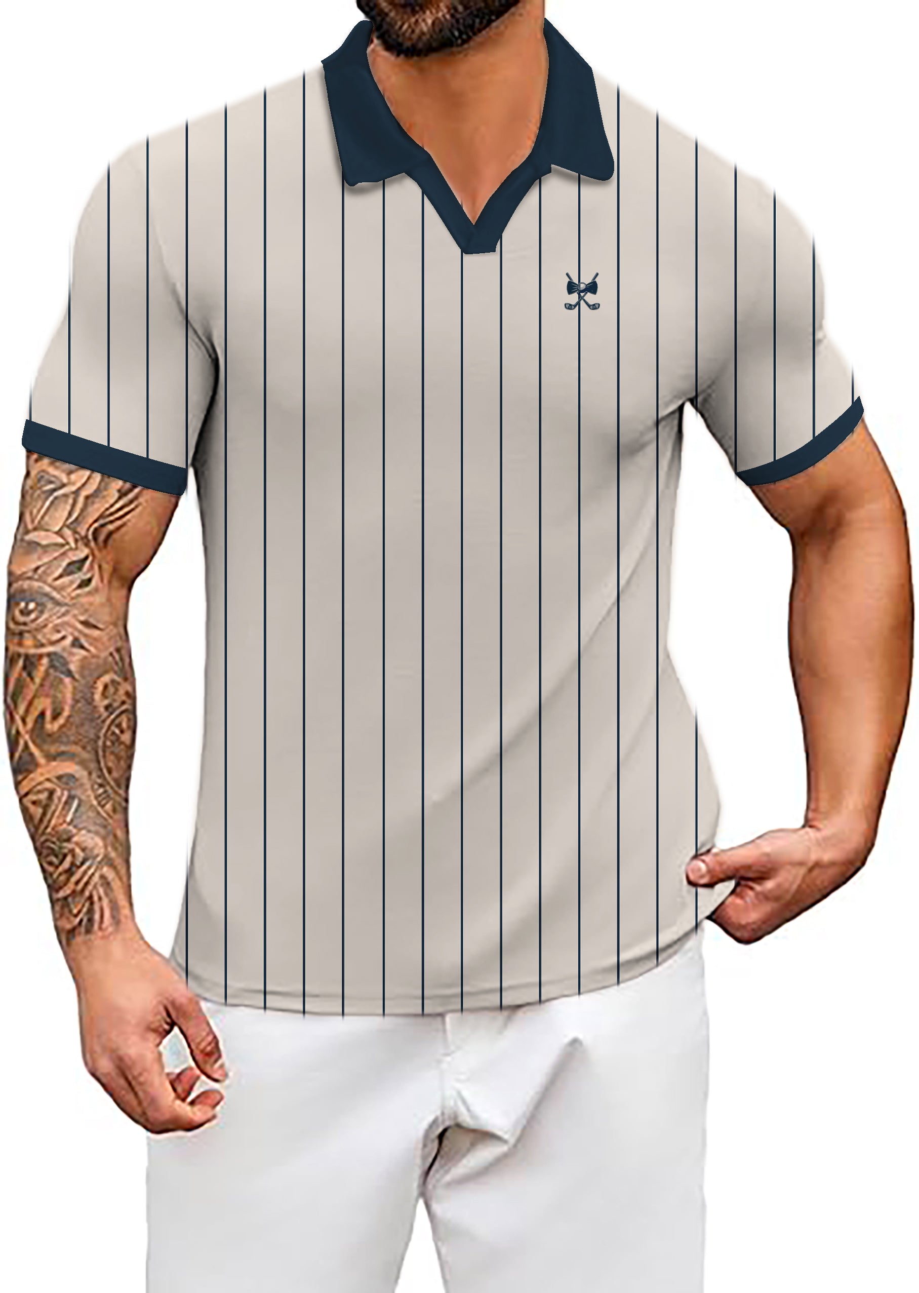 Men's Bullpen Navy Black V Neck Golf Polo Shirts