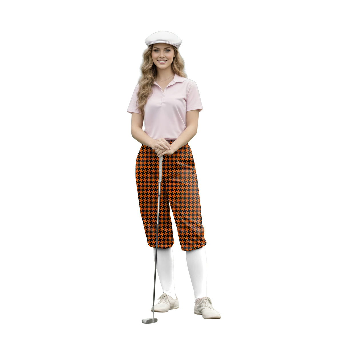Personalize And Add To Cart Men's Halloween yellow and black houndstooth Polo Womens Golf Knickers Pants