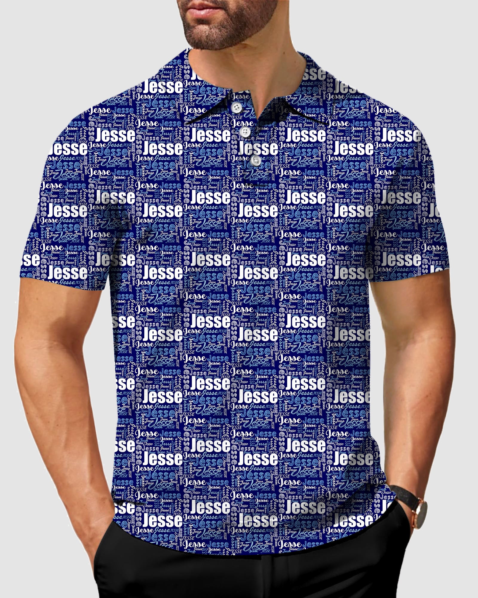 Men's Custom name navy blue Golf Polo