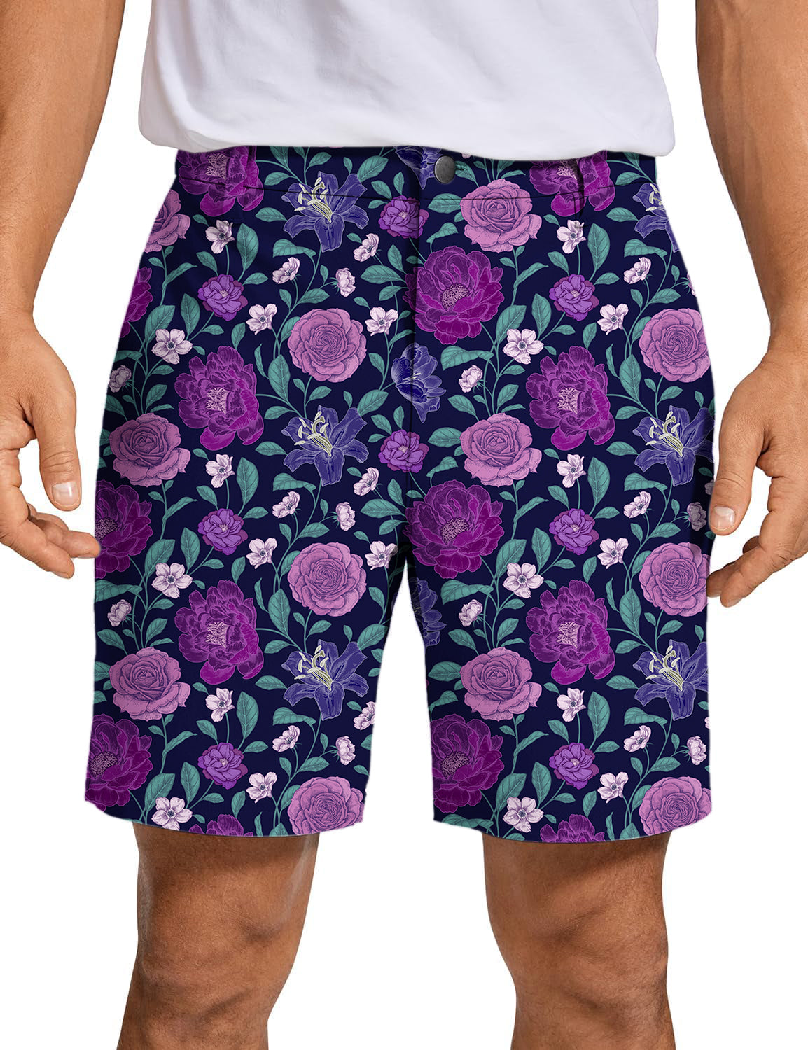 Men Purple Floral Golf Shorts
