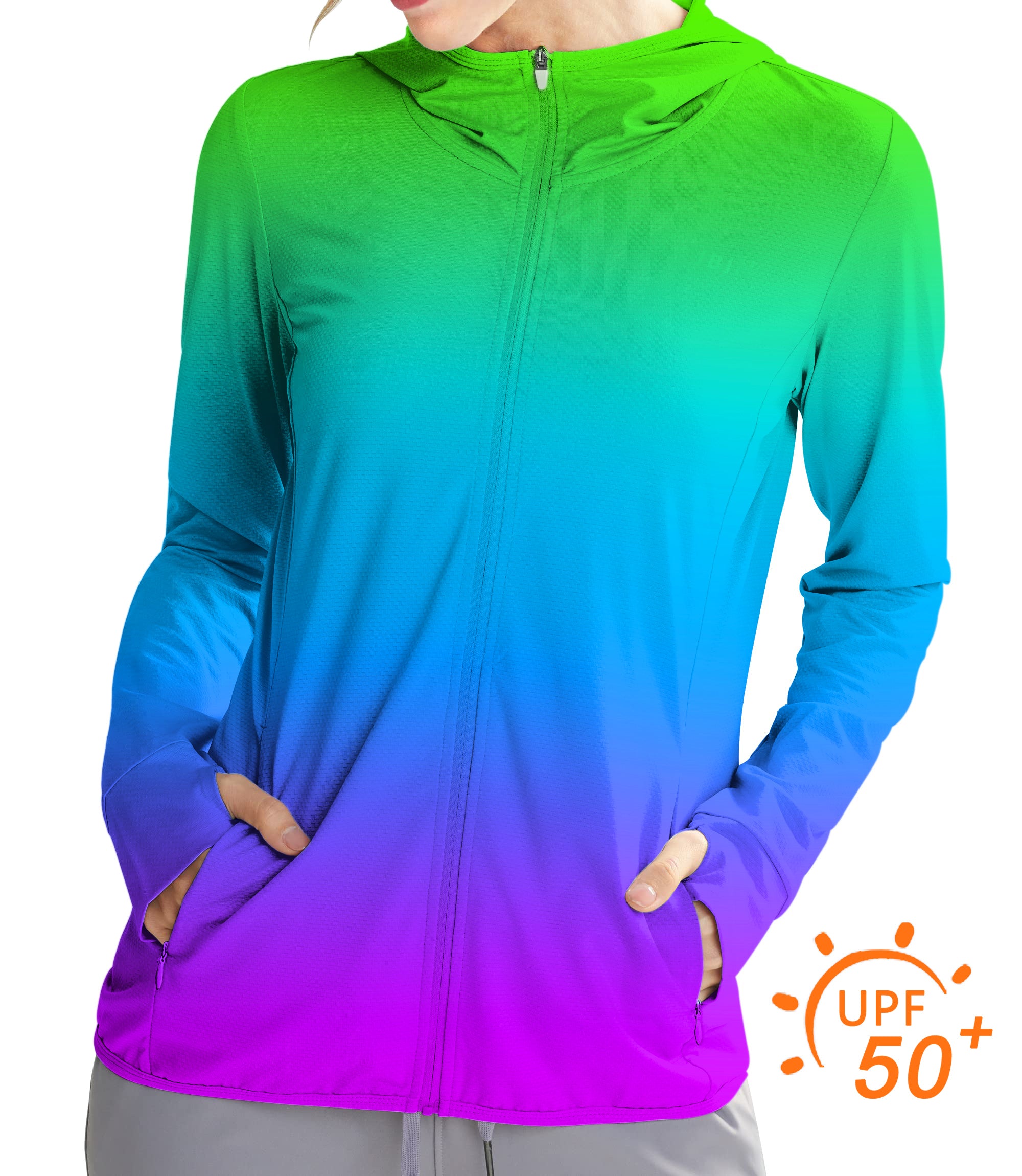 Women's Outdoor Neon Gradients Golf Sun Protection Slim Fit zip hoodies