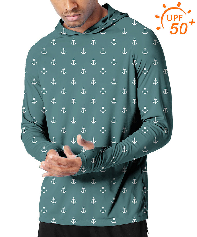 Men's outdoor lime anchor slim fit hoodie with UPF 50+ sun protection and breathable fabric