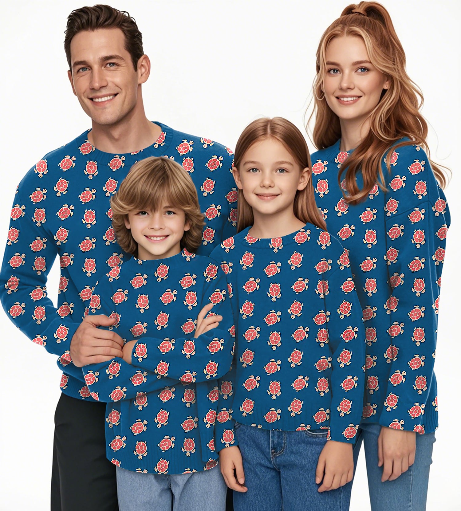 Blue and Turtle Crewneck Pullover Ugly Sweater Men Women boy girl family