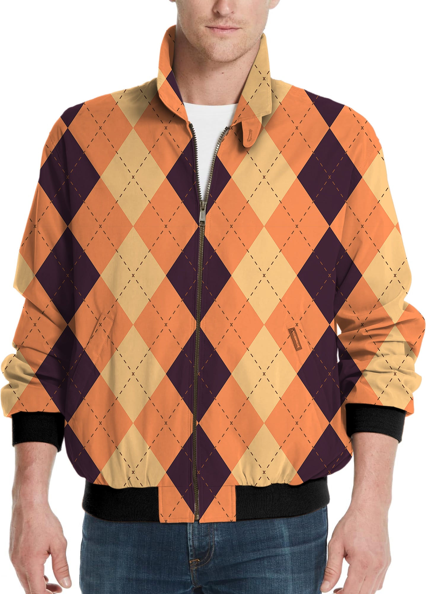 Halloween Black Light Yellow Orange Argyle Men's Golf Windbreaker Light Jacket