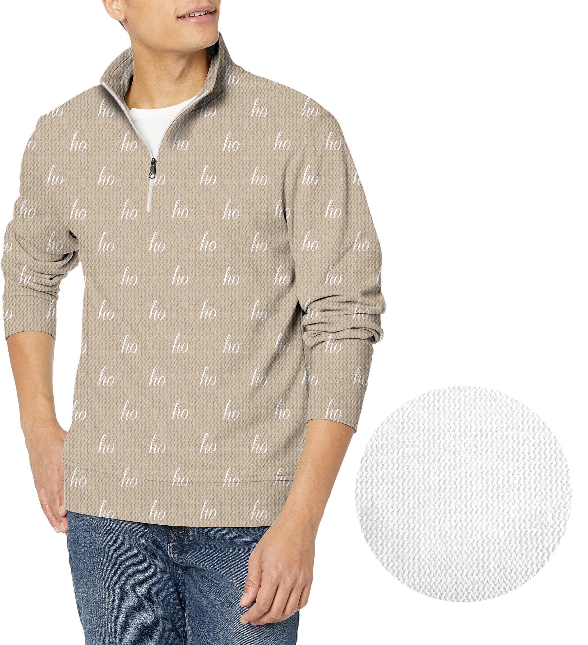 Beige Custom Name Christmas Men's Golf Waffle Zipper Pullover