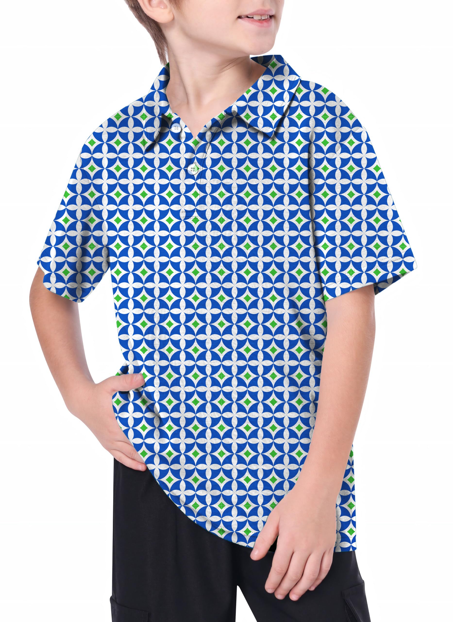 Youth Blue-Green Diamond Golf Polo