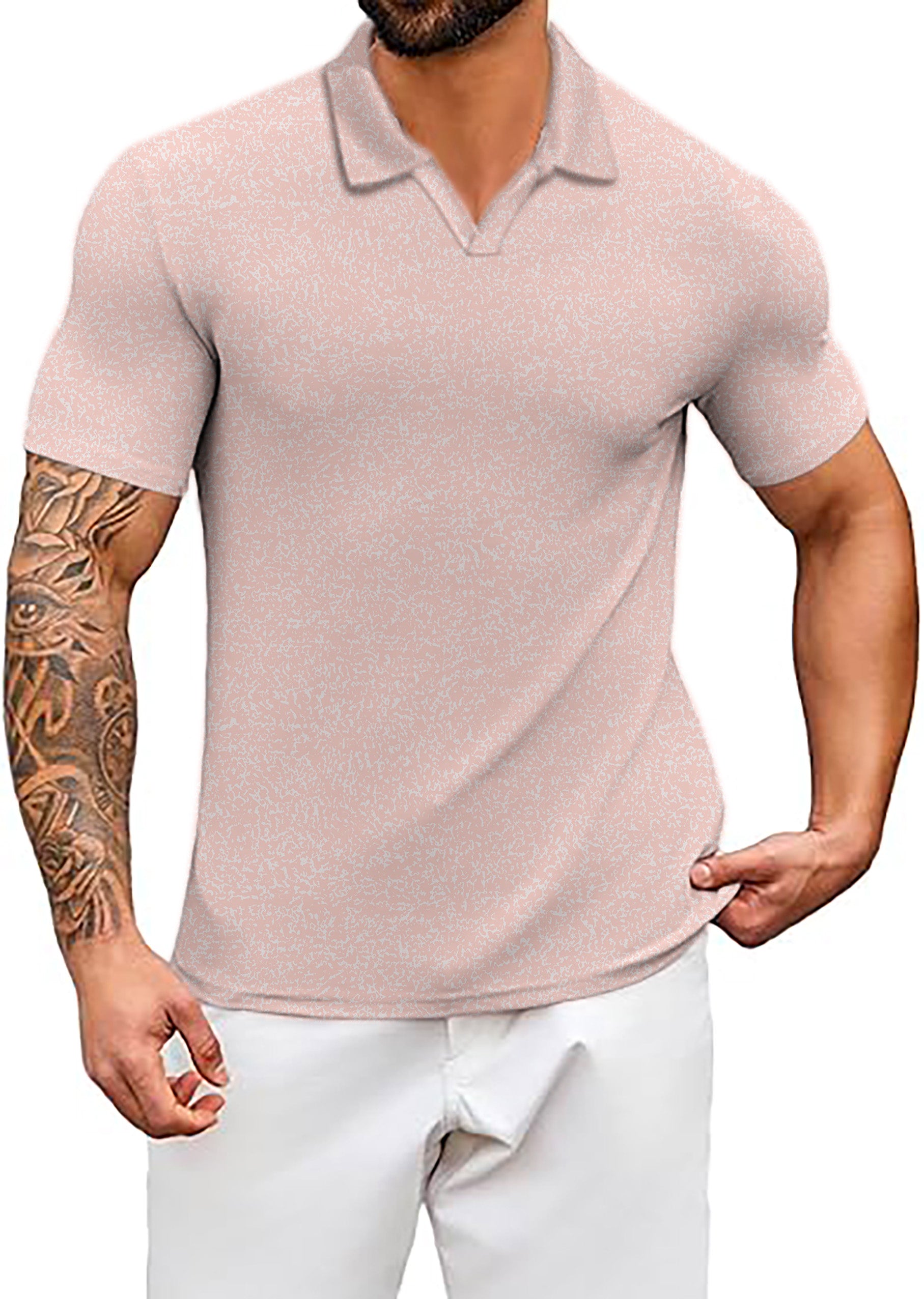 Men's Peach Performance V Neck Golf Polo Shirts