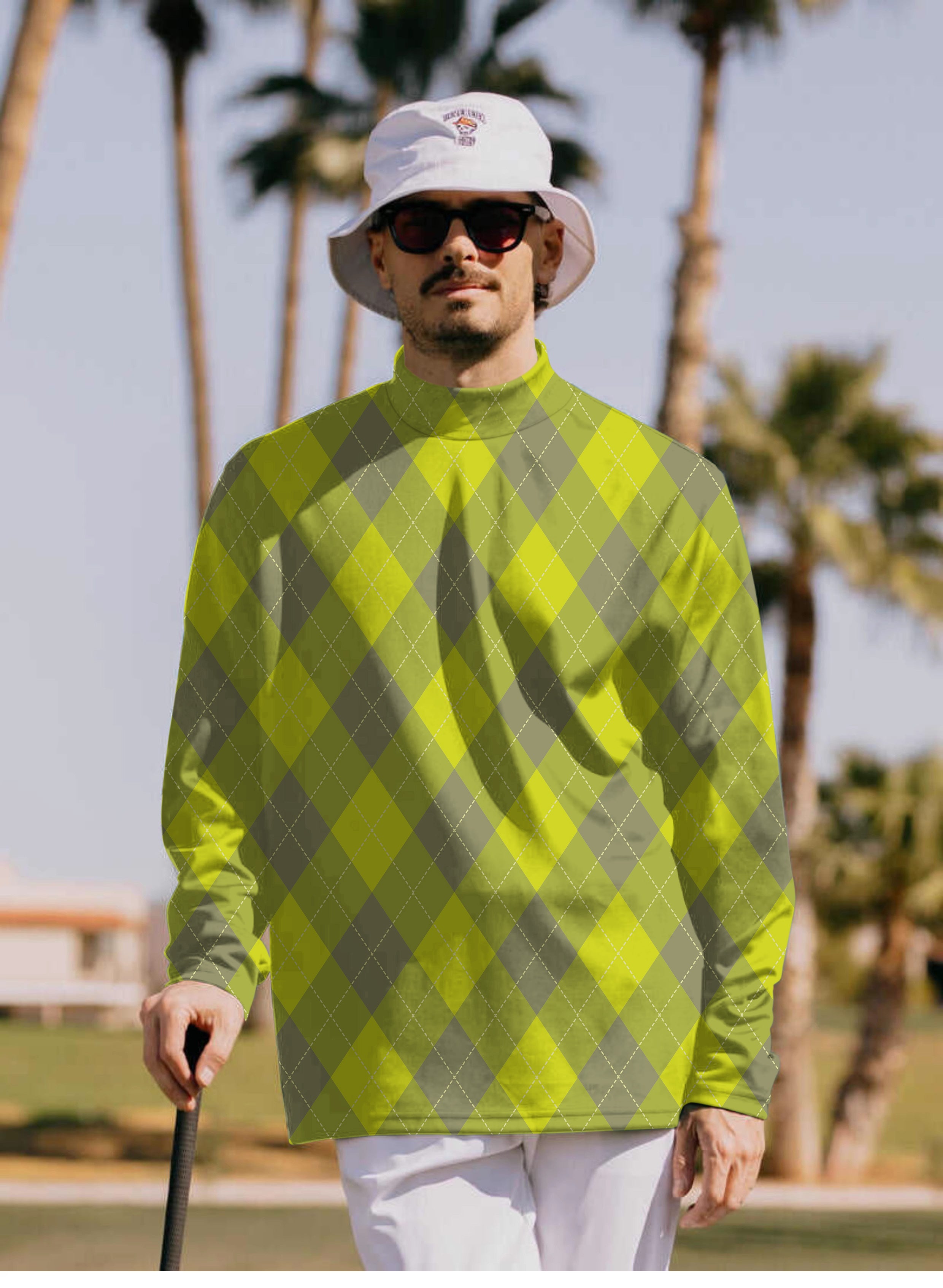 Men's Yollow Argyle Pullover High neck Long/Short sleeve T-Shirt