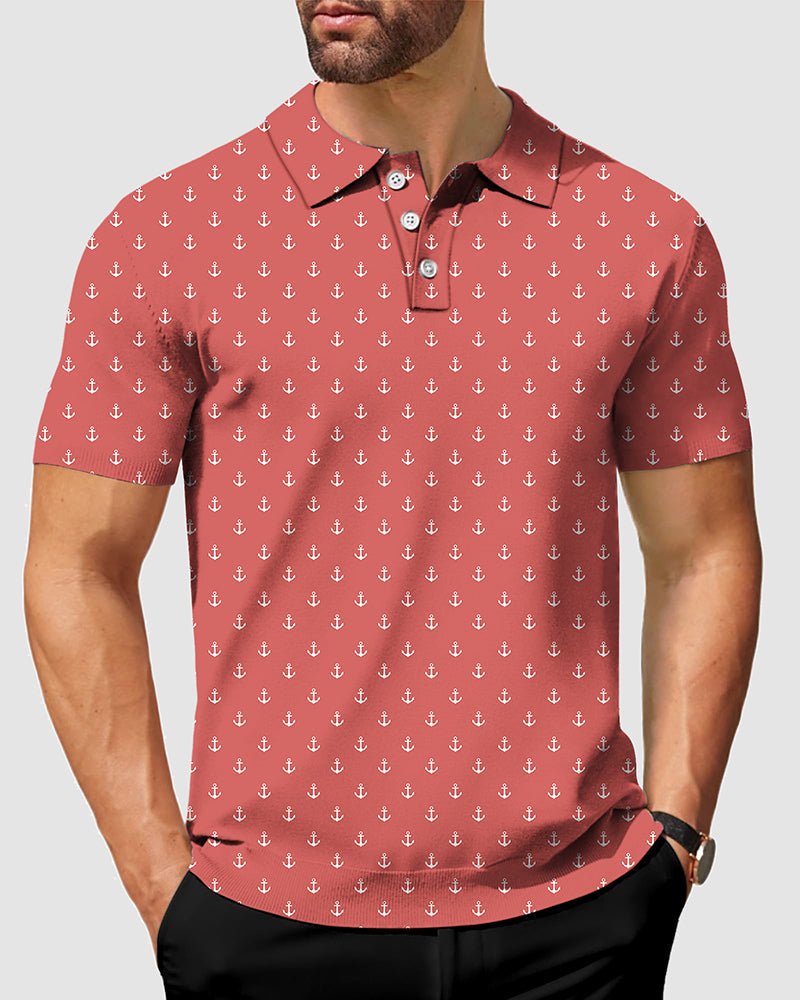 Men's pink red anchor polo shirt with classic fit and breathable moisture-wicking fabric
