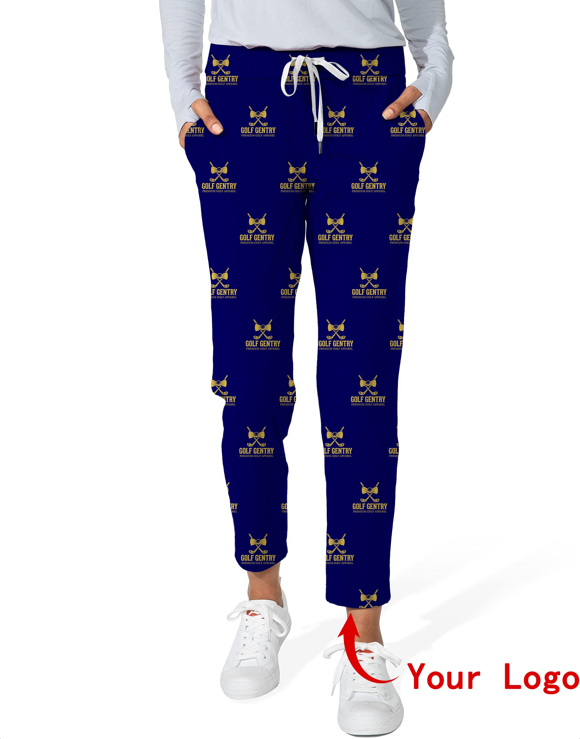 Custom Company Sport Team Logo Face  Women's 7/8 Stretch Ankle Golf Pants