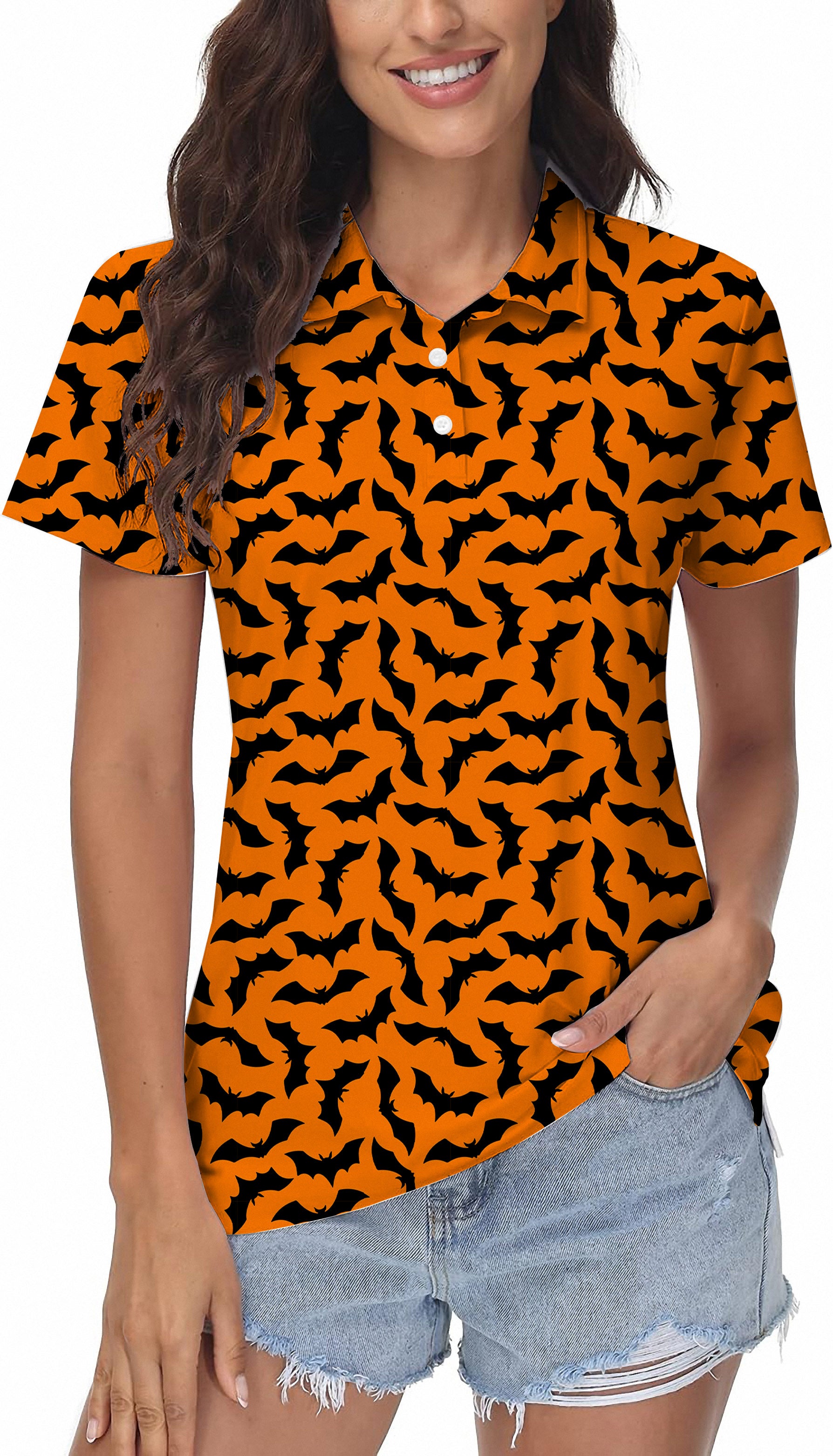 Halloween Bat Custom The Background Color Women's Golf Polo
