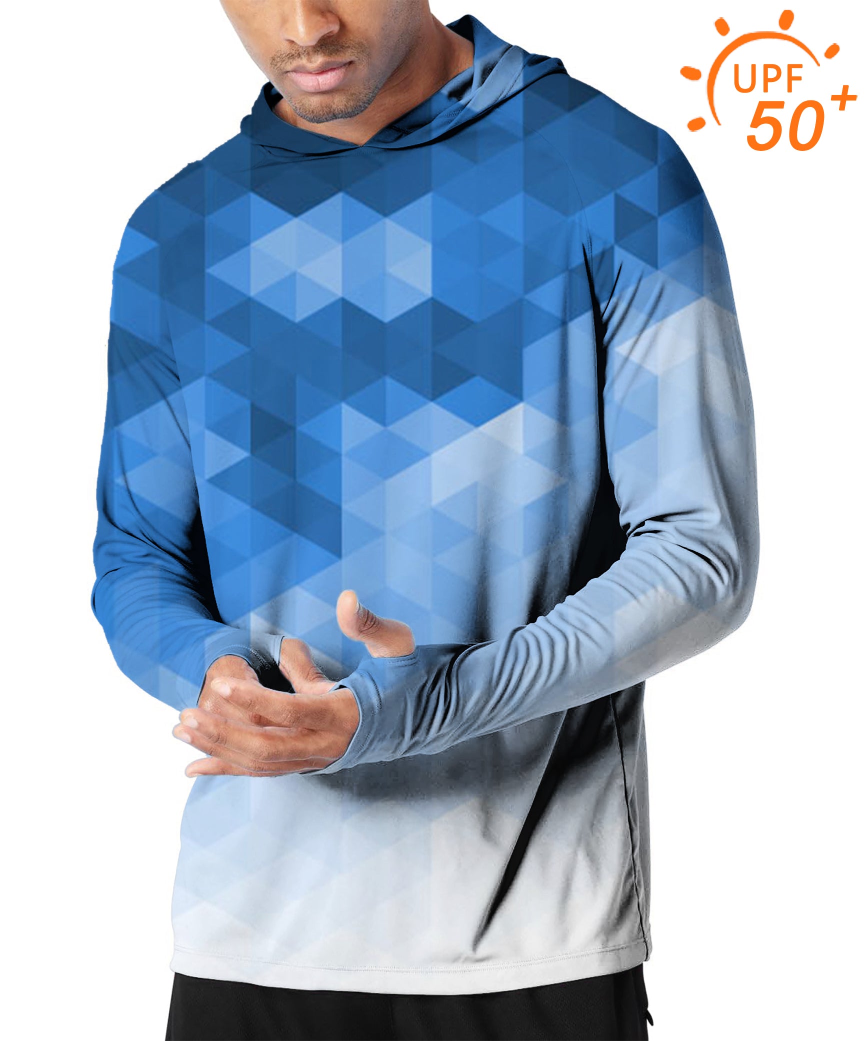 Men's Outdoor Abstract Blue Background With Triangular Pattern Golf Sun Protection Loose Fit  hoodies
