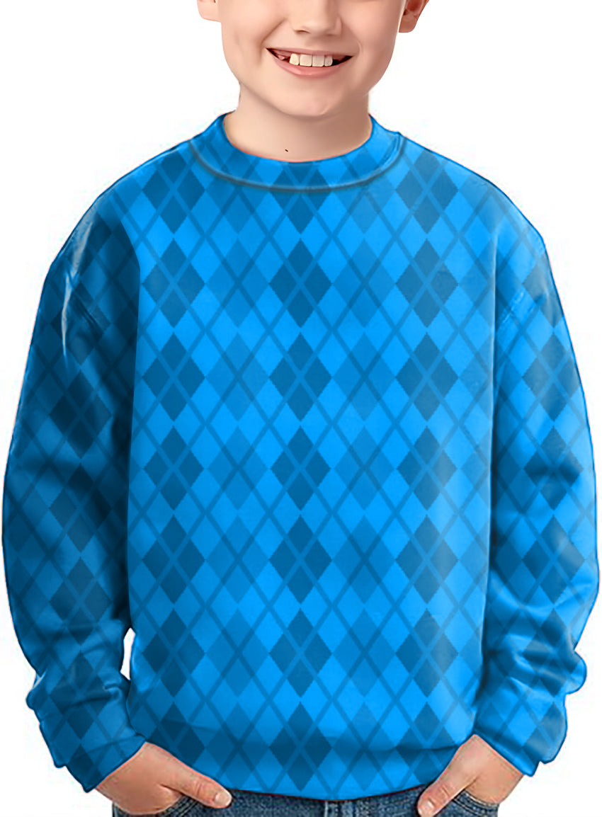 Argyle Blue grid Crewneck Pullover Kids Ugly Sweater