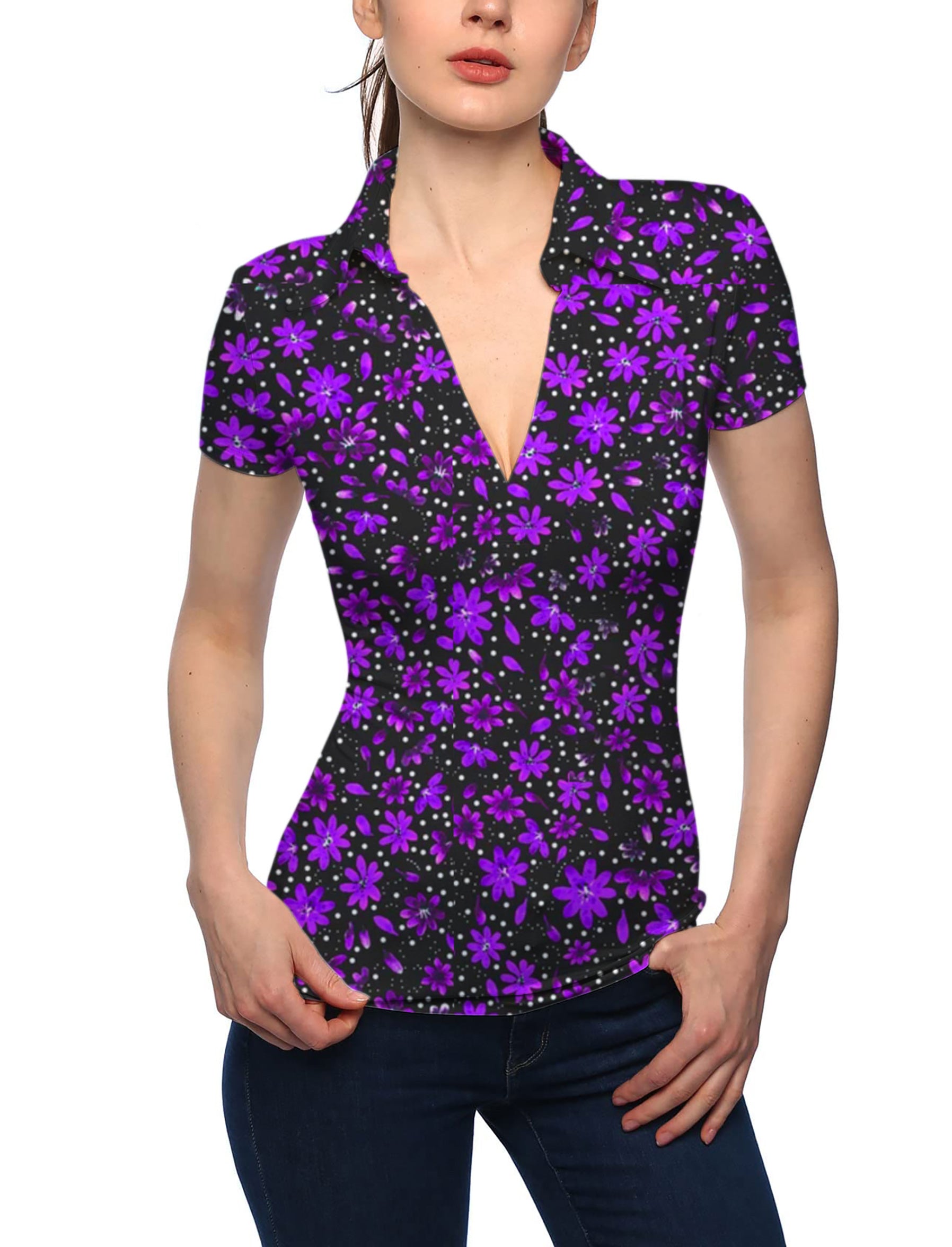 Women's Infinite Daisy V Neck Golf Polo