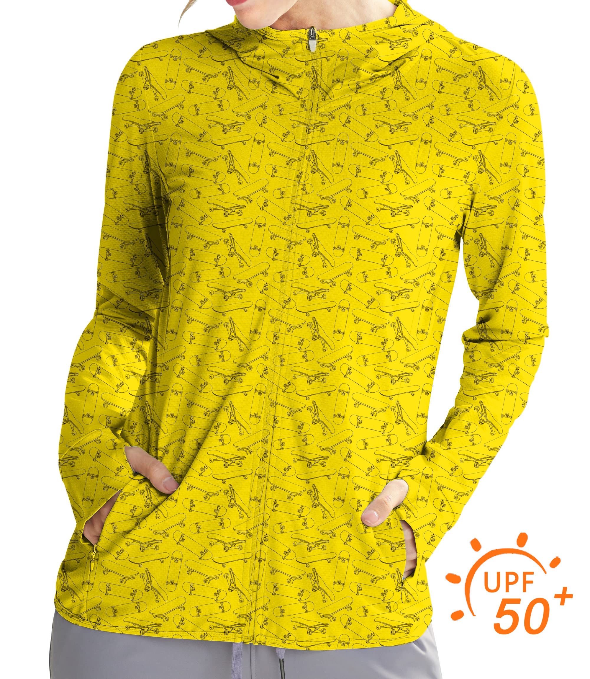 Women's Outdoor Yellow Skateboard Golf Sun Protection Slim Fit zip hoodies