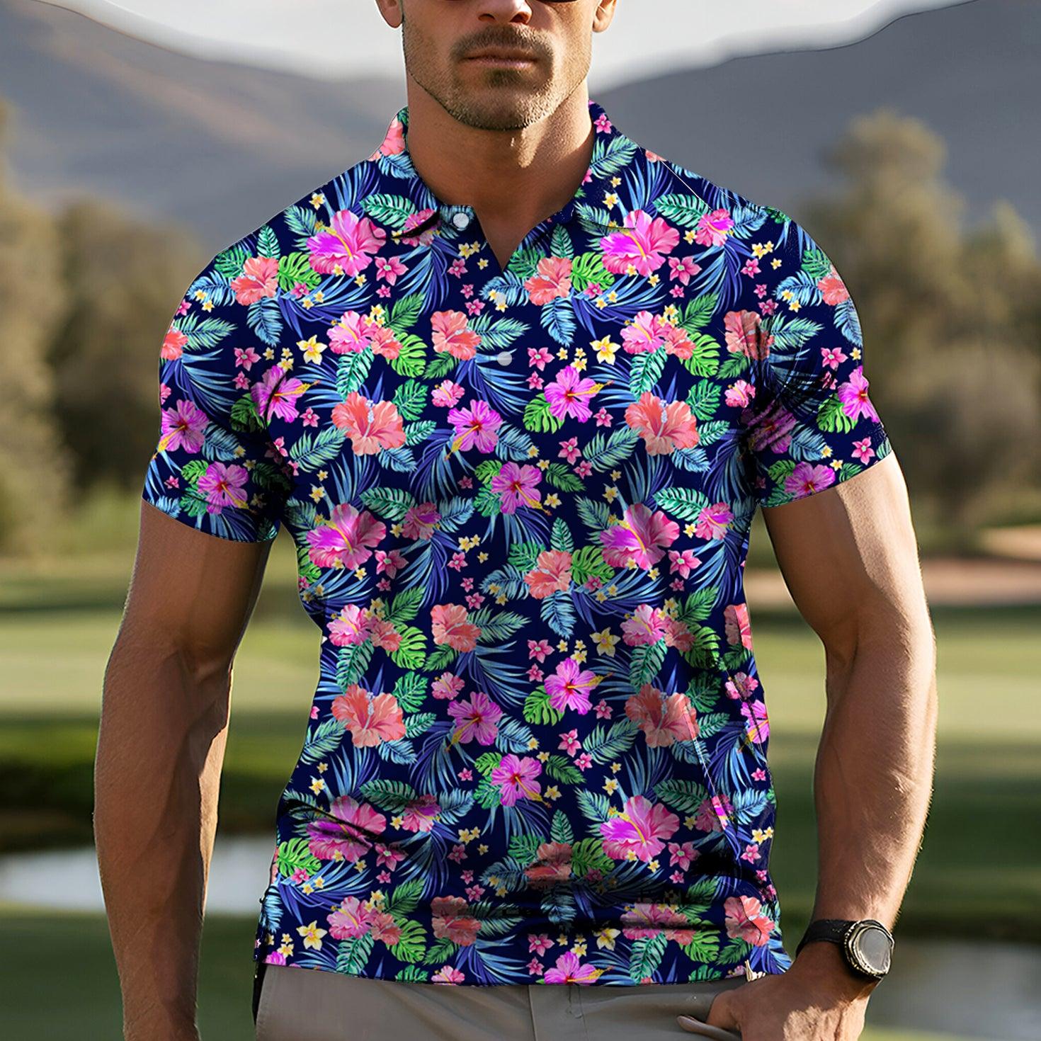 Men's Tropical flowers golf polo