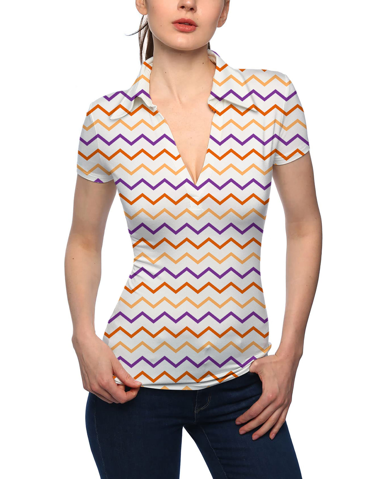 Women's Colorful Halloween Waves V Neck Golf Polo