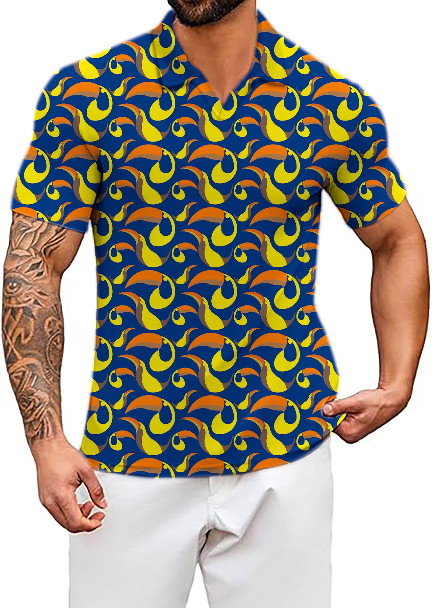 Men's toucan V Neck Golf Polo Shirts