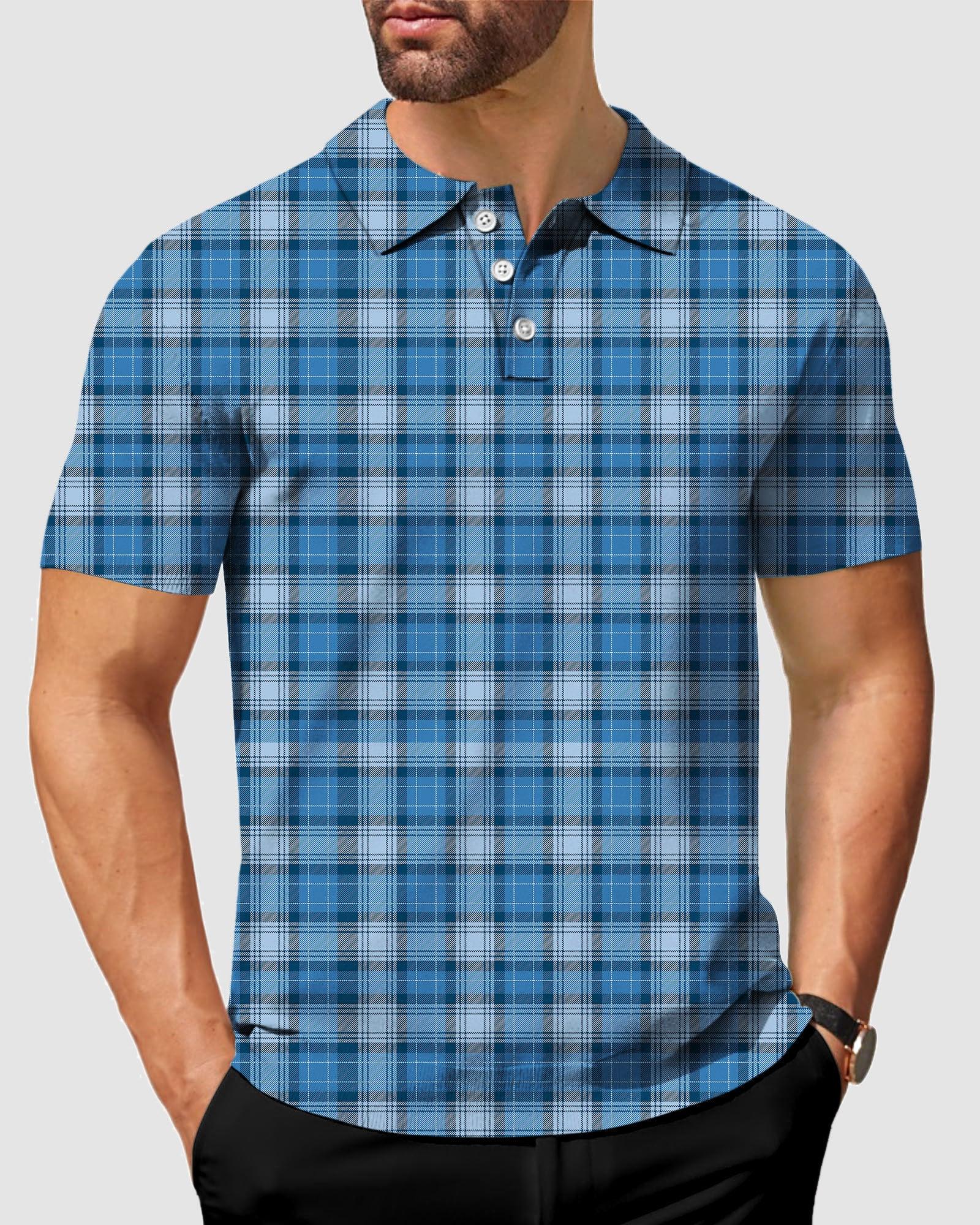 Men's Blue grid golf polo