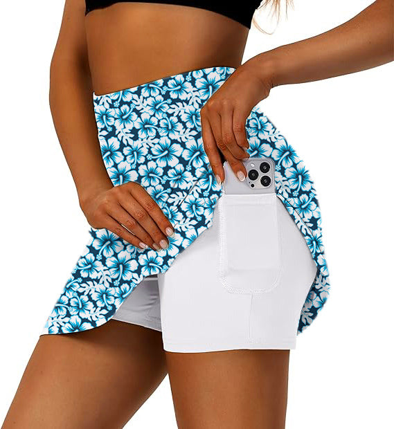 Women's Hawaiian Hibiscus Golf Skirts Inner Shorts Pocket