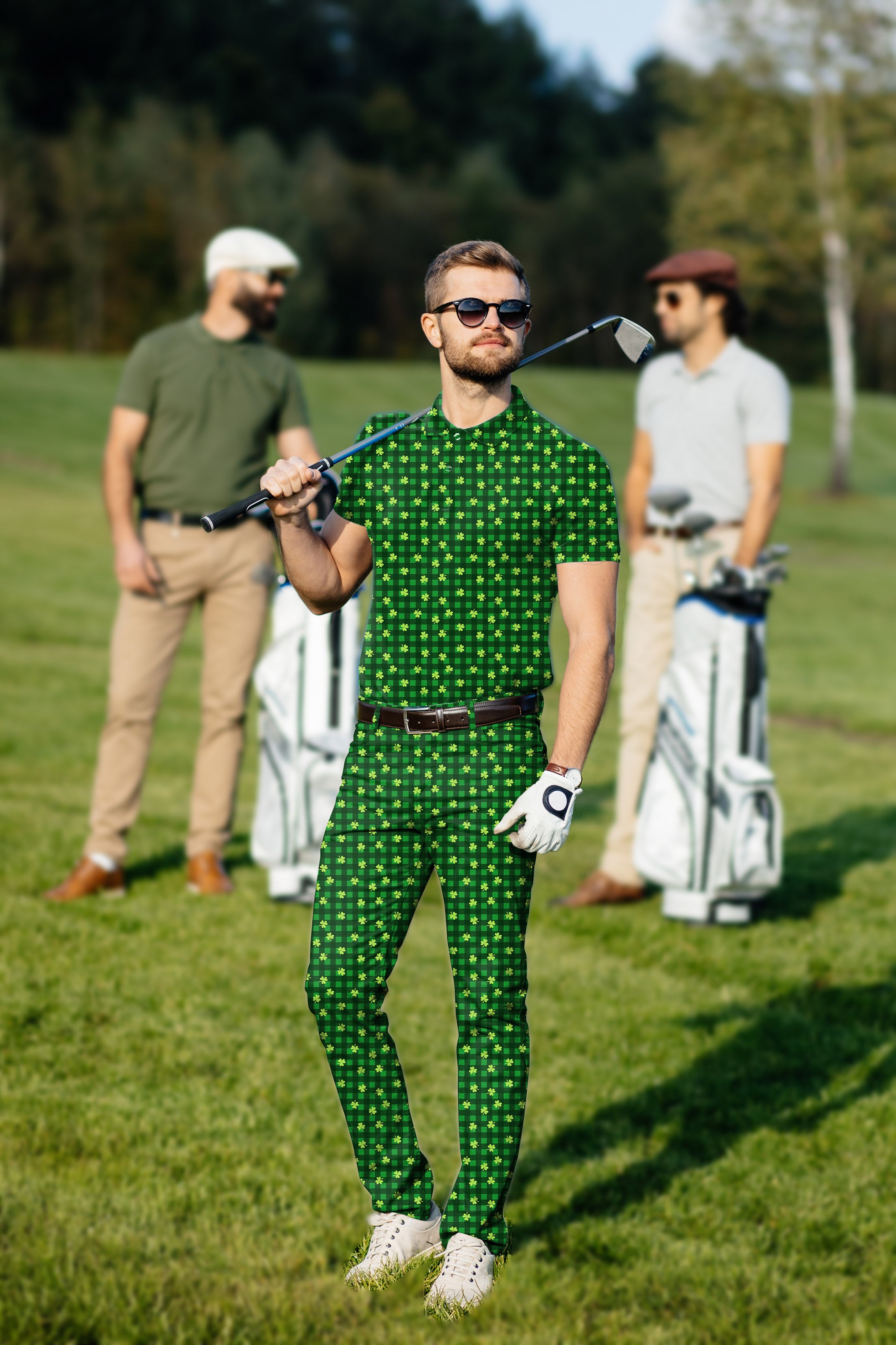 Men's Golf Set Polo+Pants Leaf clover St. Patrick's Day