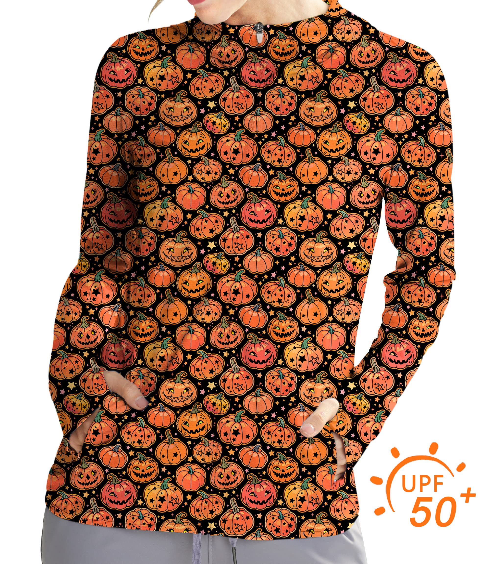 Women's Outdoor Halloween Star Pumpkin Bones Golf Sun Protection Slim Fit zip hoodies