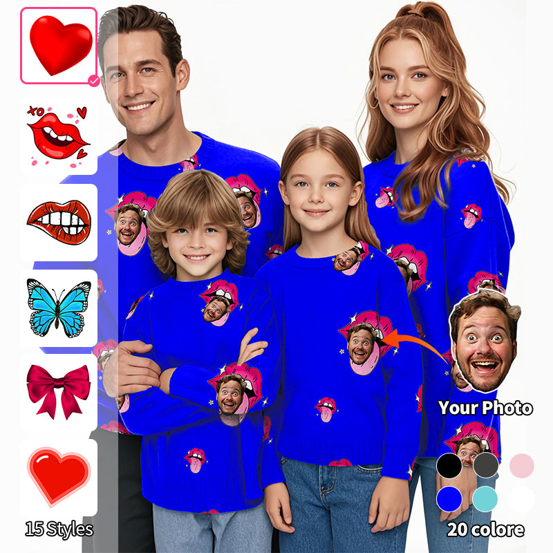 Custom Photo Face Custom Color Royal Love Crewneck Pullover Ugly Sweater Men Women Boy Girl Family