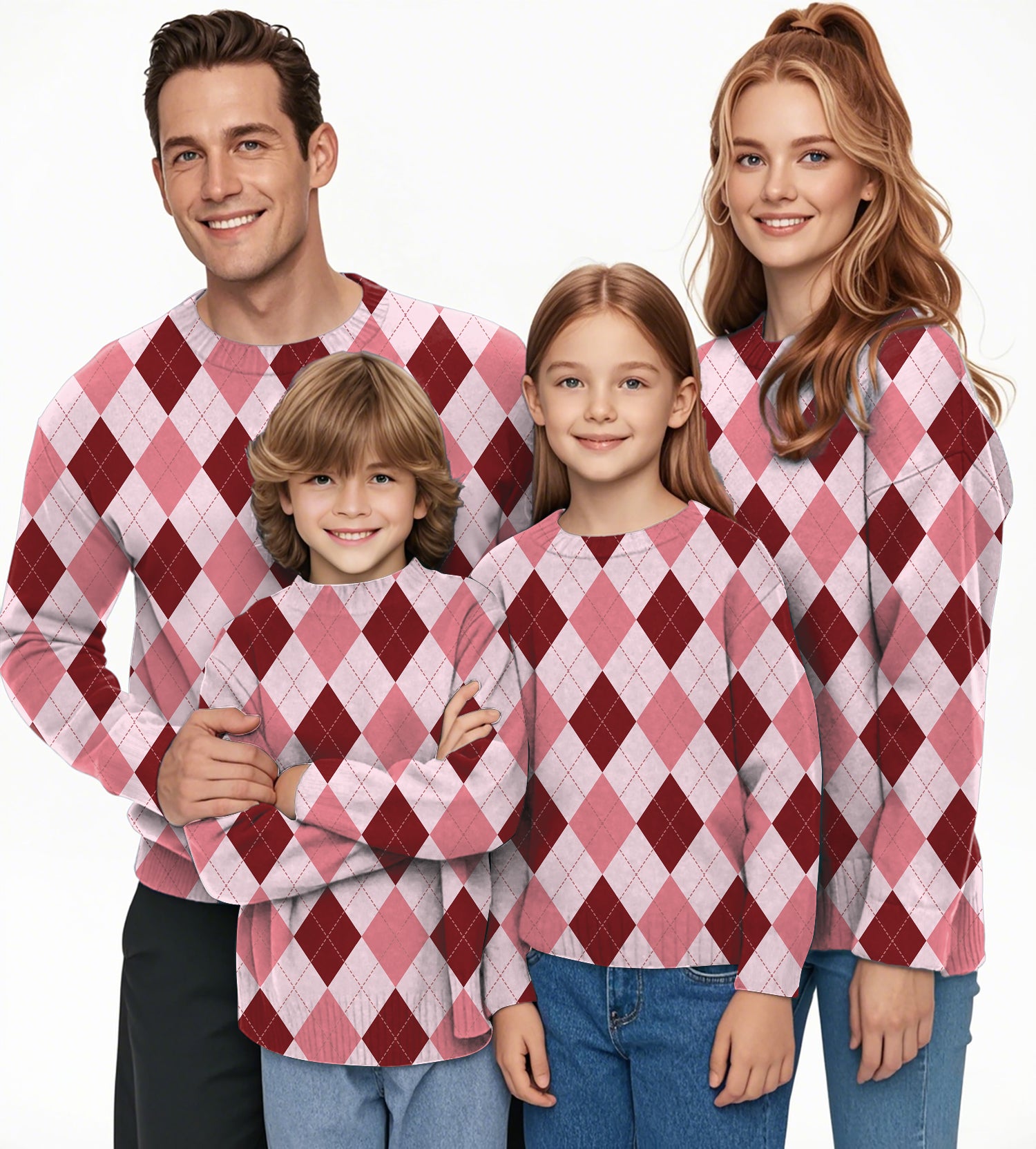 pink Argyle Crewneck Pullover Ugly Sweater Men Women boy girl family