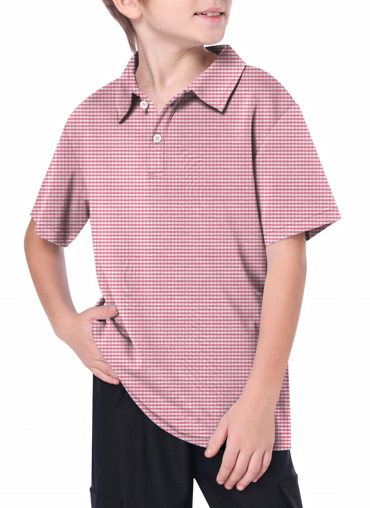 Youth Pink striped and checkered squares Golf Polo