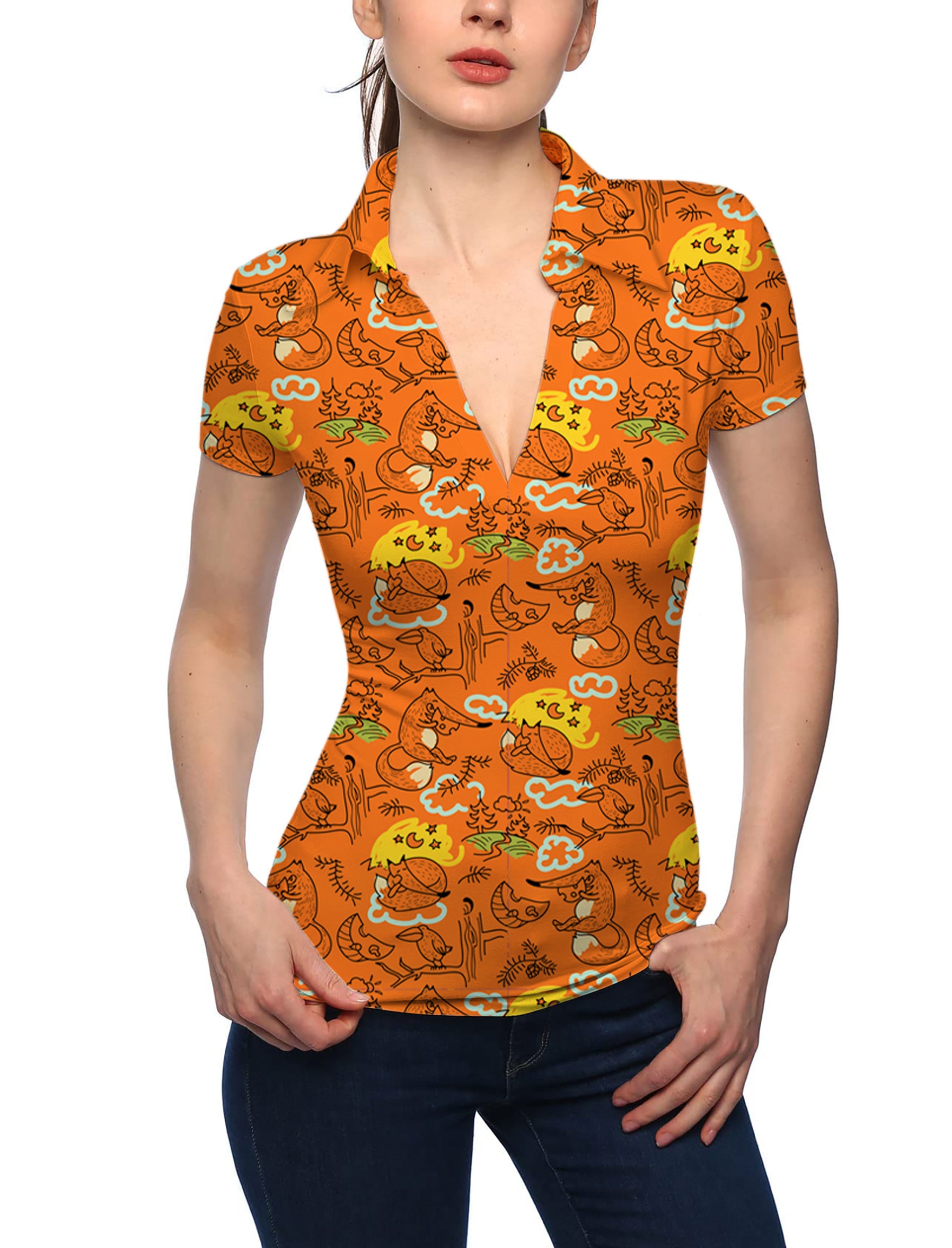 Women's Lazy fox V Neck Golf Polo