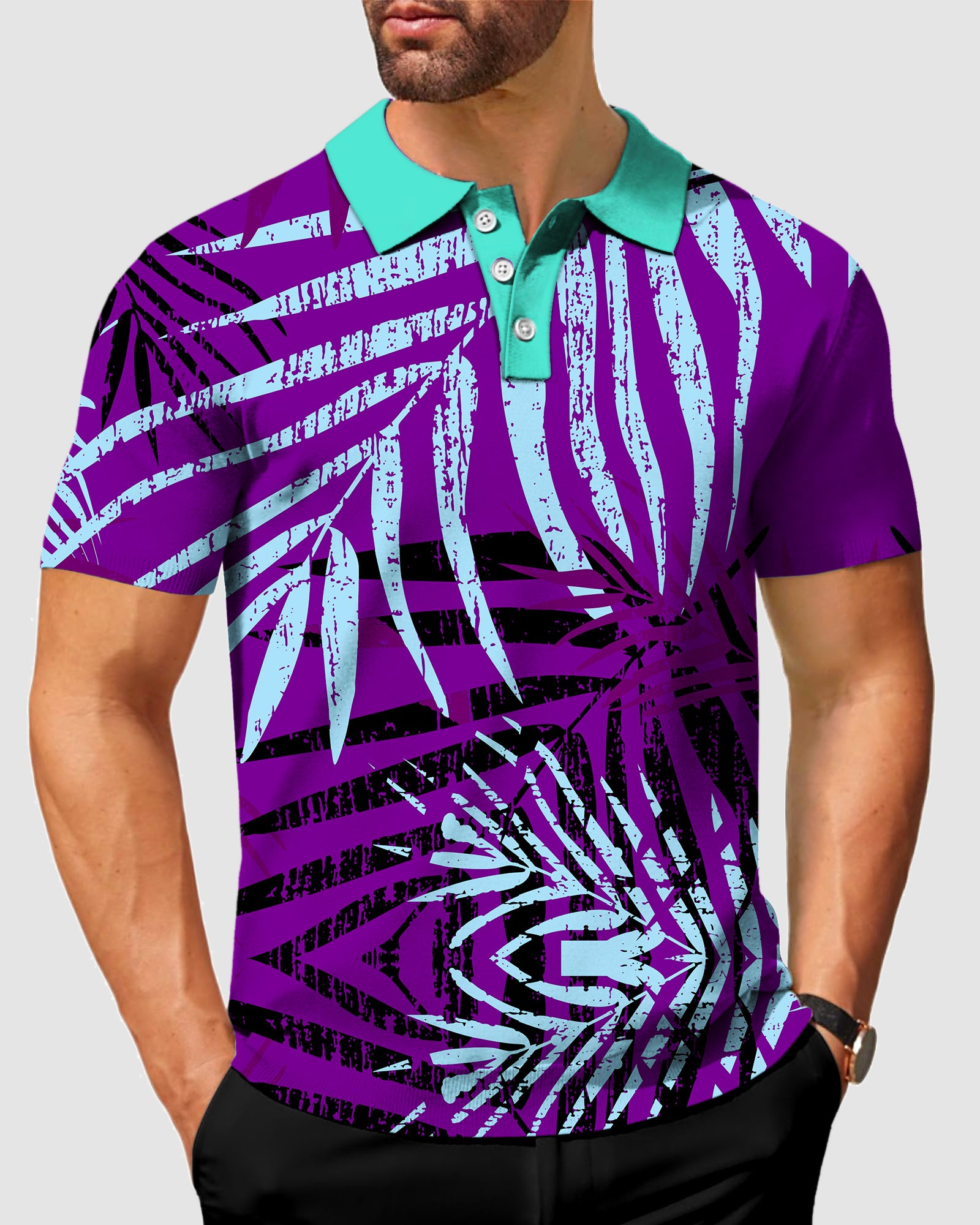 Men's purple leaf Golf Polo