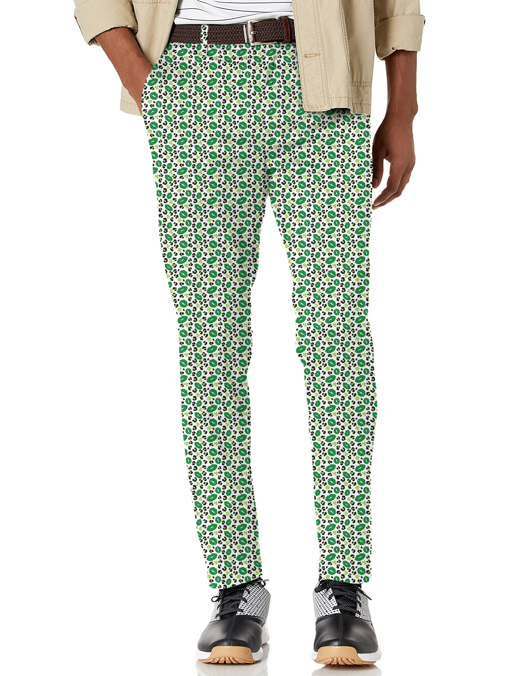 Men's Green leopard kiss St. Patrick's Day Stretch Golf Pants