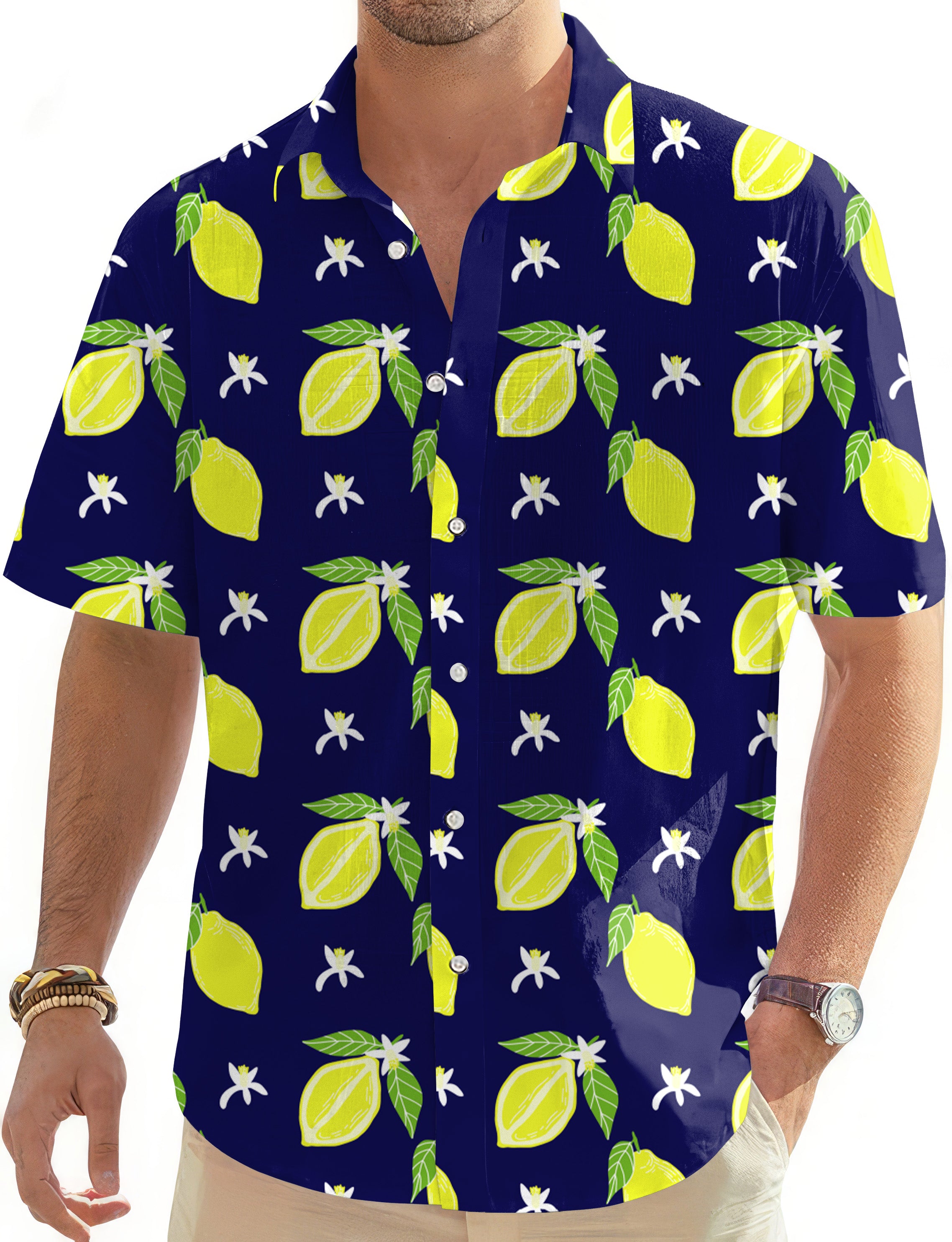 Zesty lemon-Men's Golf Hawaiian Shirts Button Down Shirt