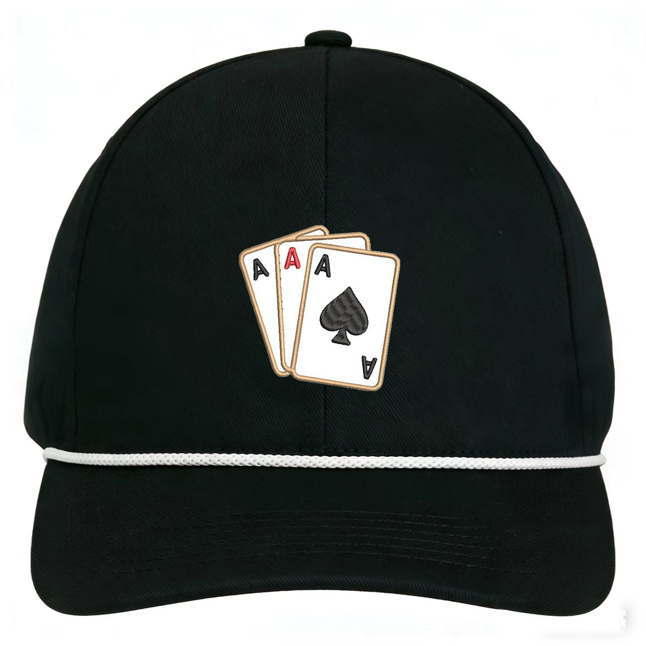 Custom embroidered black vintage poker snapback hat with adjustable fit and card design