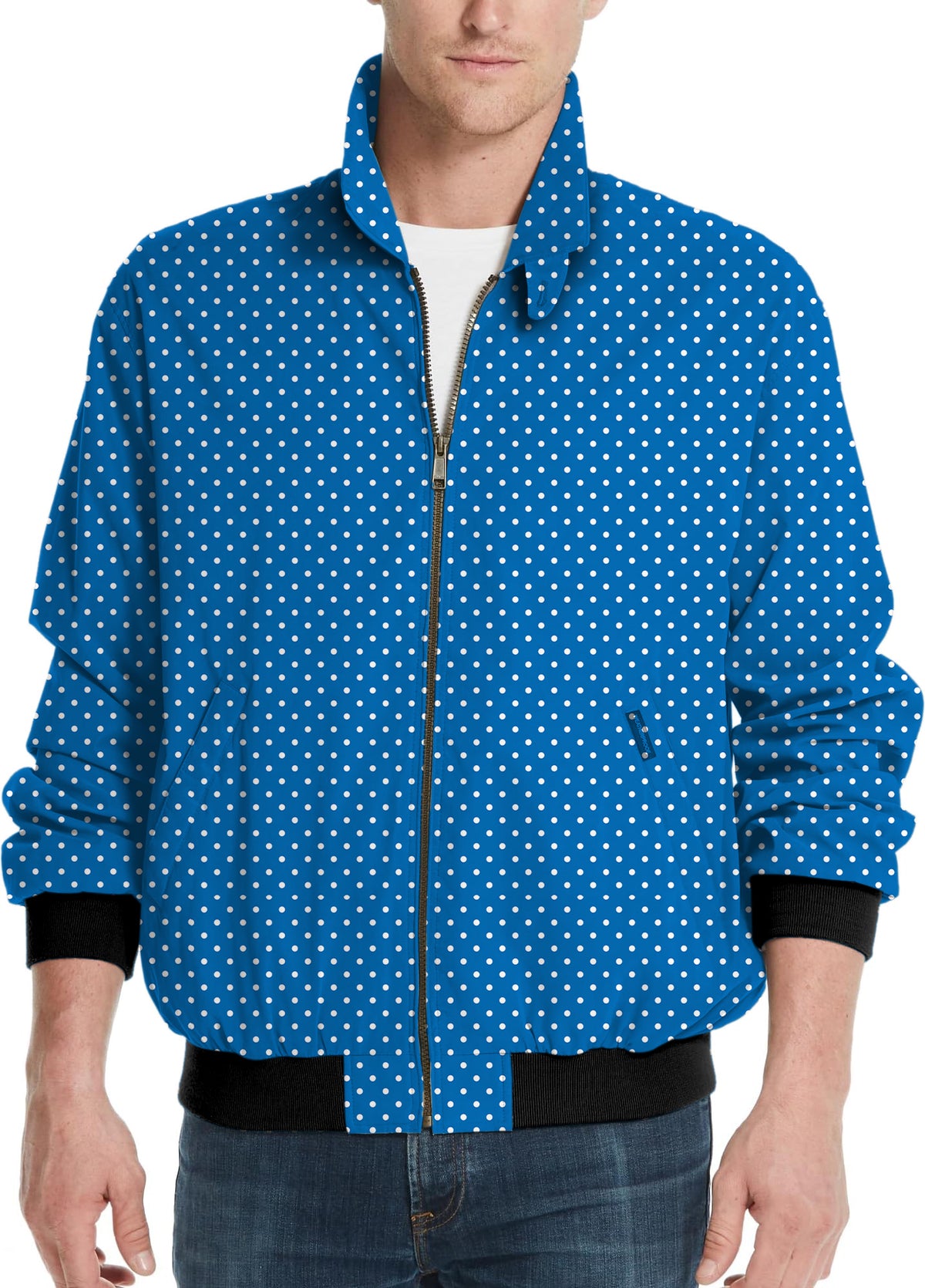 Sky blue with white polka dots Men's Golf Windbreaker Light Jacket