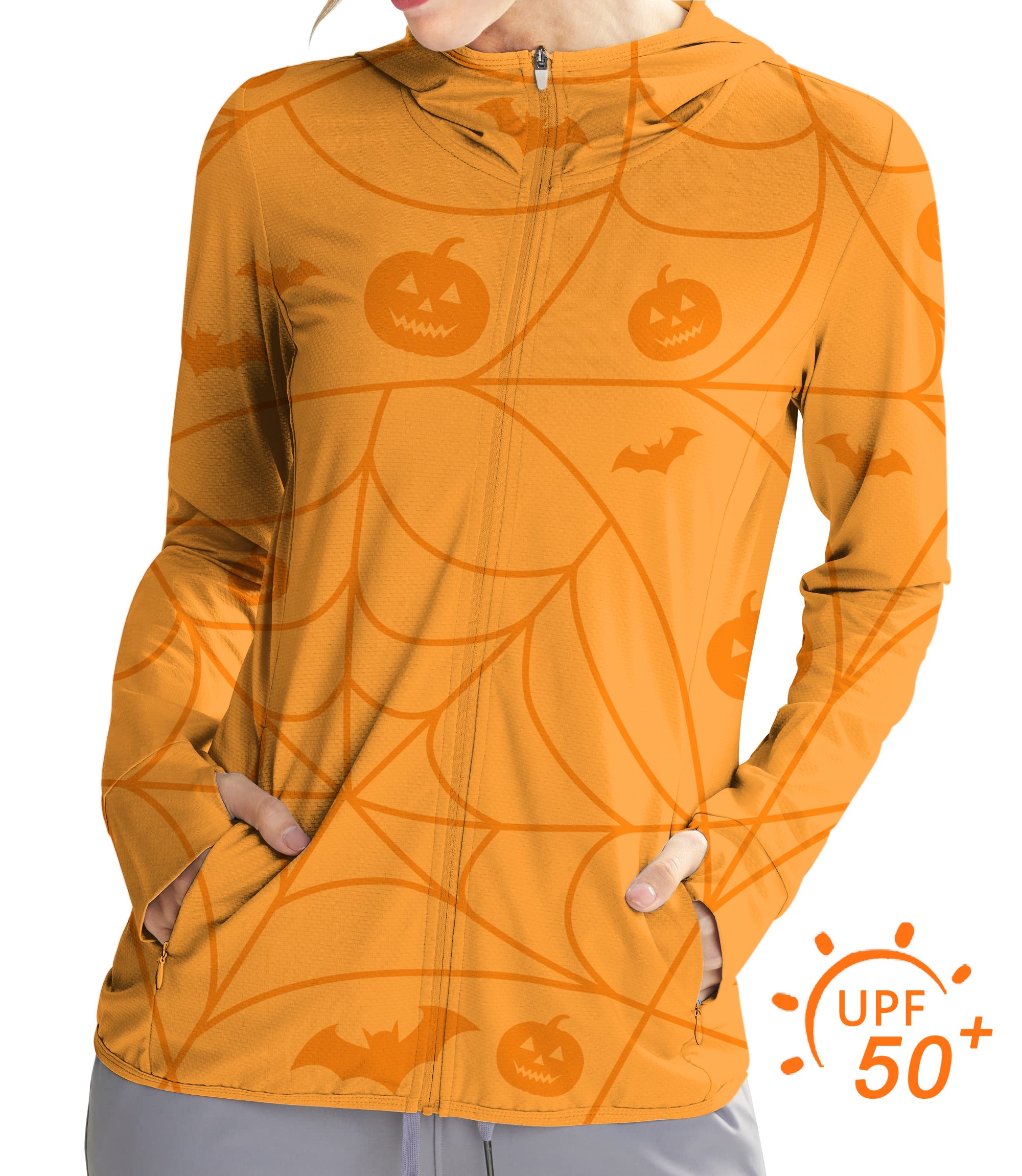 Women's Outdoor Halloween Spiderweb Pumpkin Golf Sun Protection Slim Fit zip hoodies