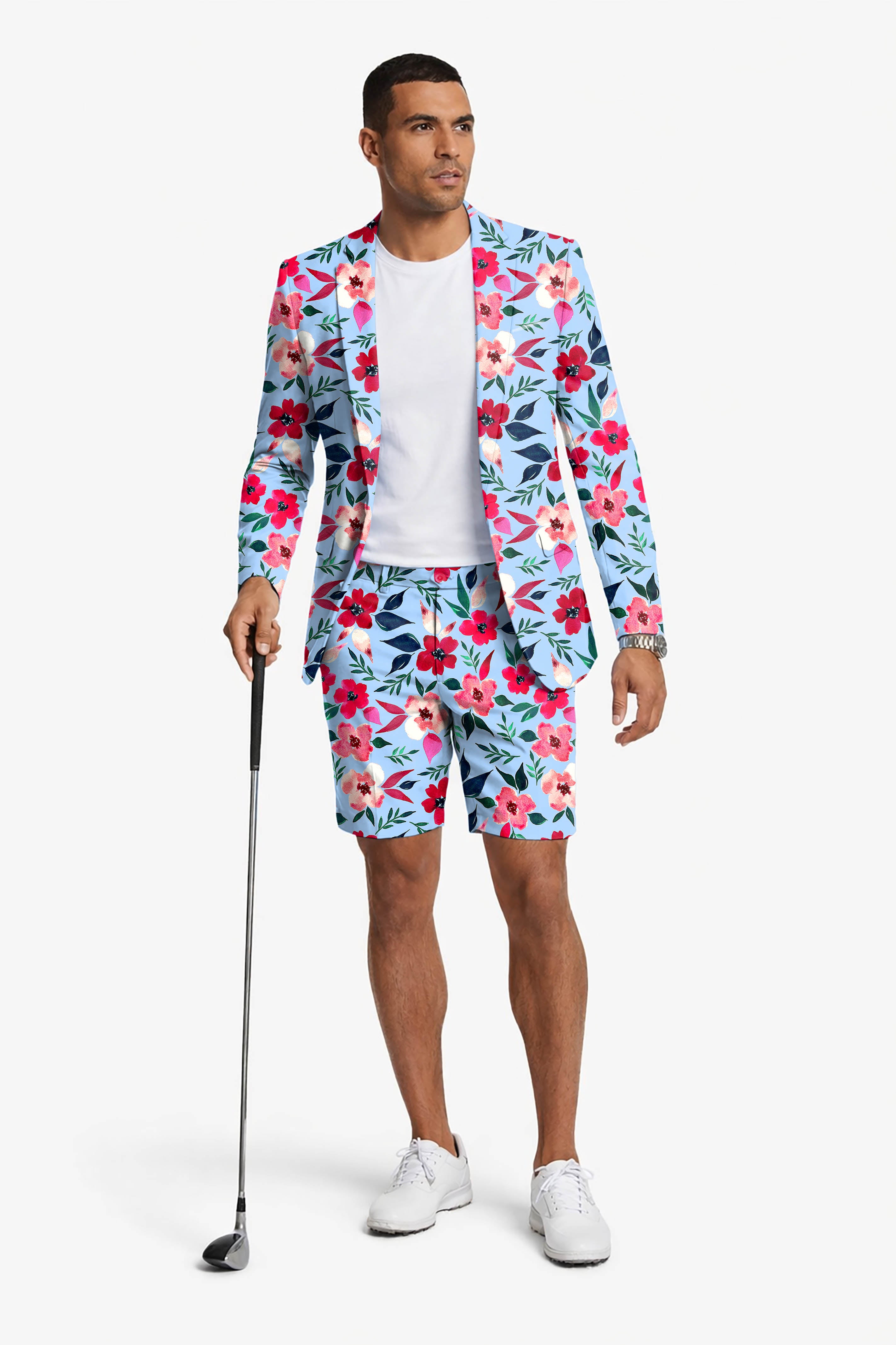 Tropical flowerss Men's Party Costumes-Theme Party 2pcs Suit set-Blazer Shorts