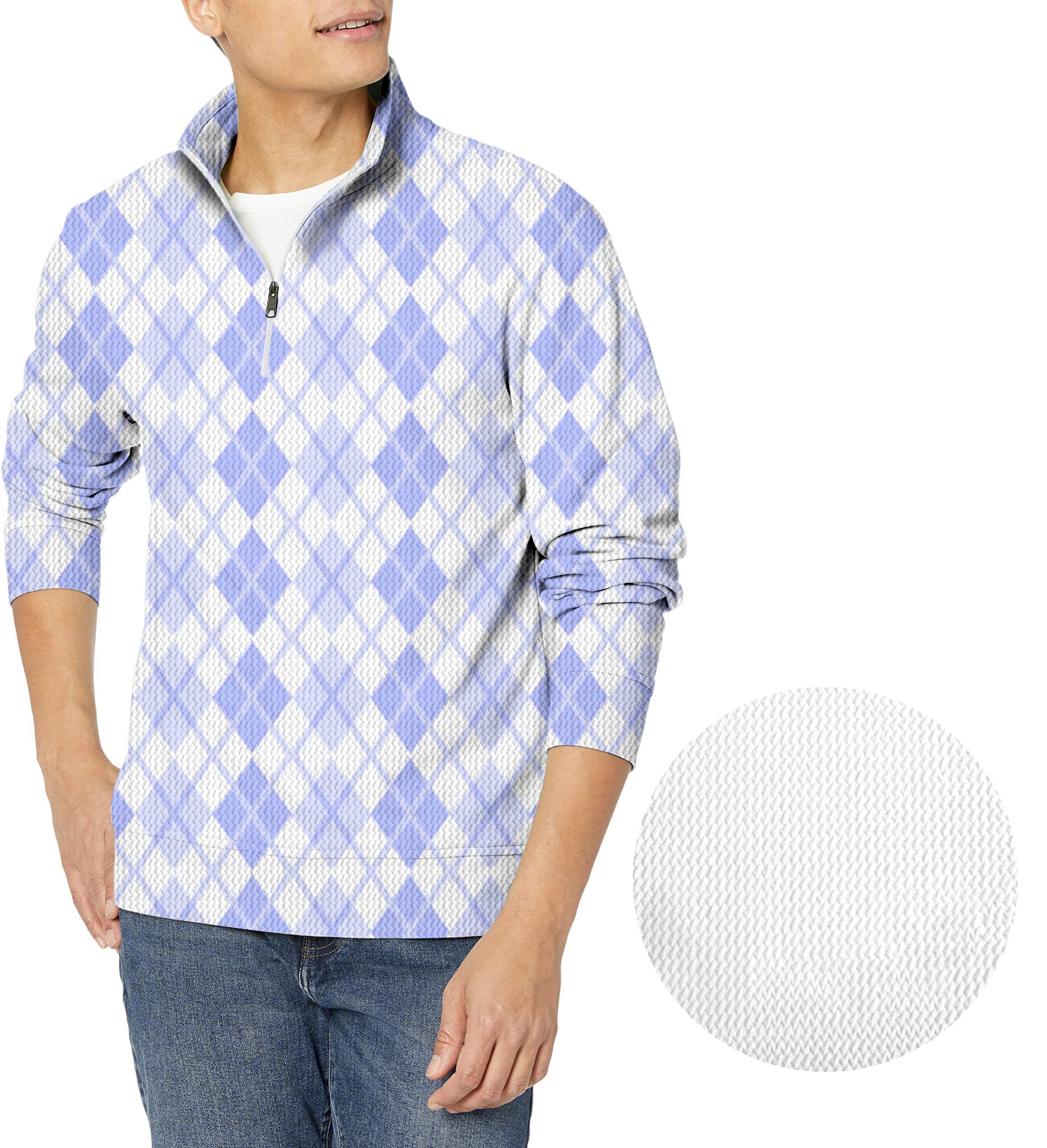 Argyle purple grid-Men's Golf Waffle Zipper Pullover