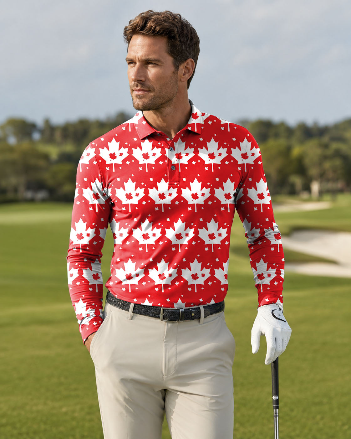 Men's Canadian Maple Leaf Long-sleeved Polo
