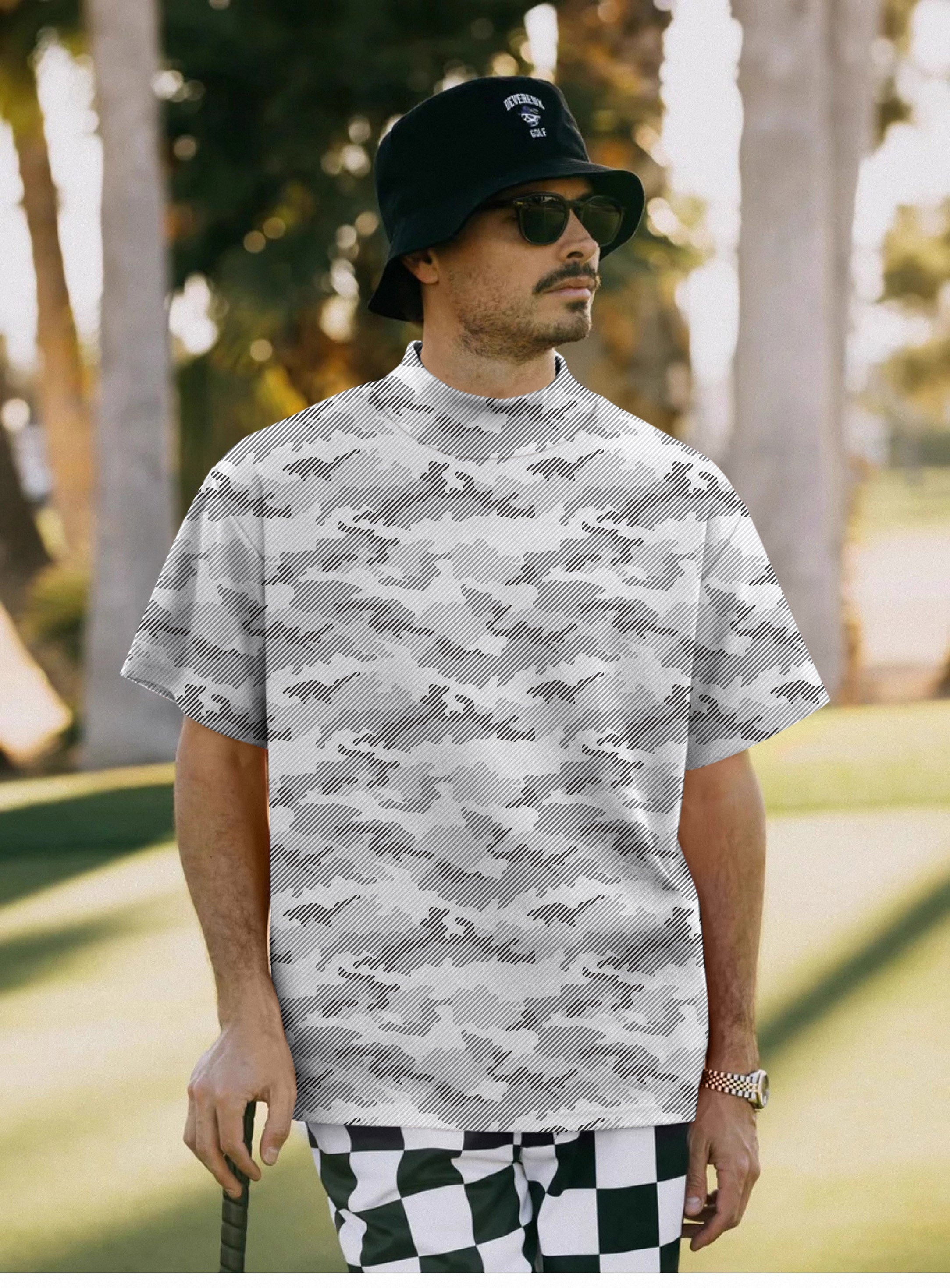 Men's Snow Camo Pullover High neck Long/Short sleeve T-Shirt