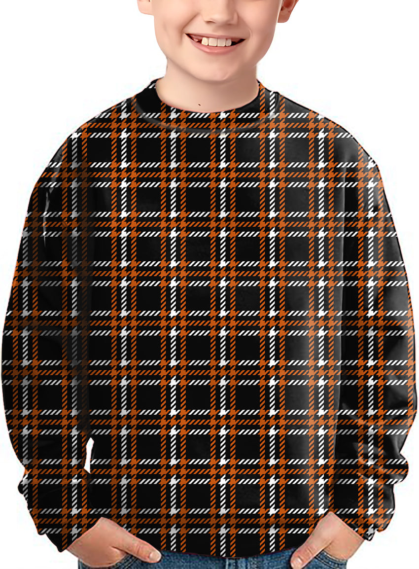 Halloween black yellow white grid Crewneck Pullover Kids Ugly Sweater