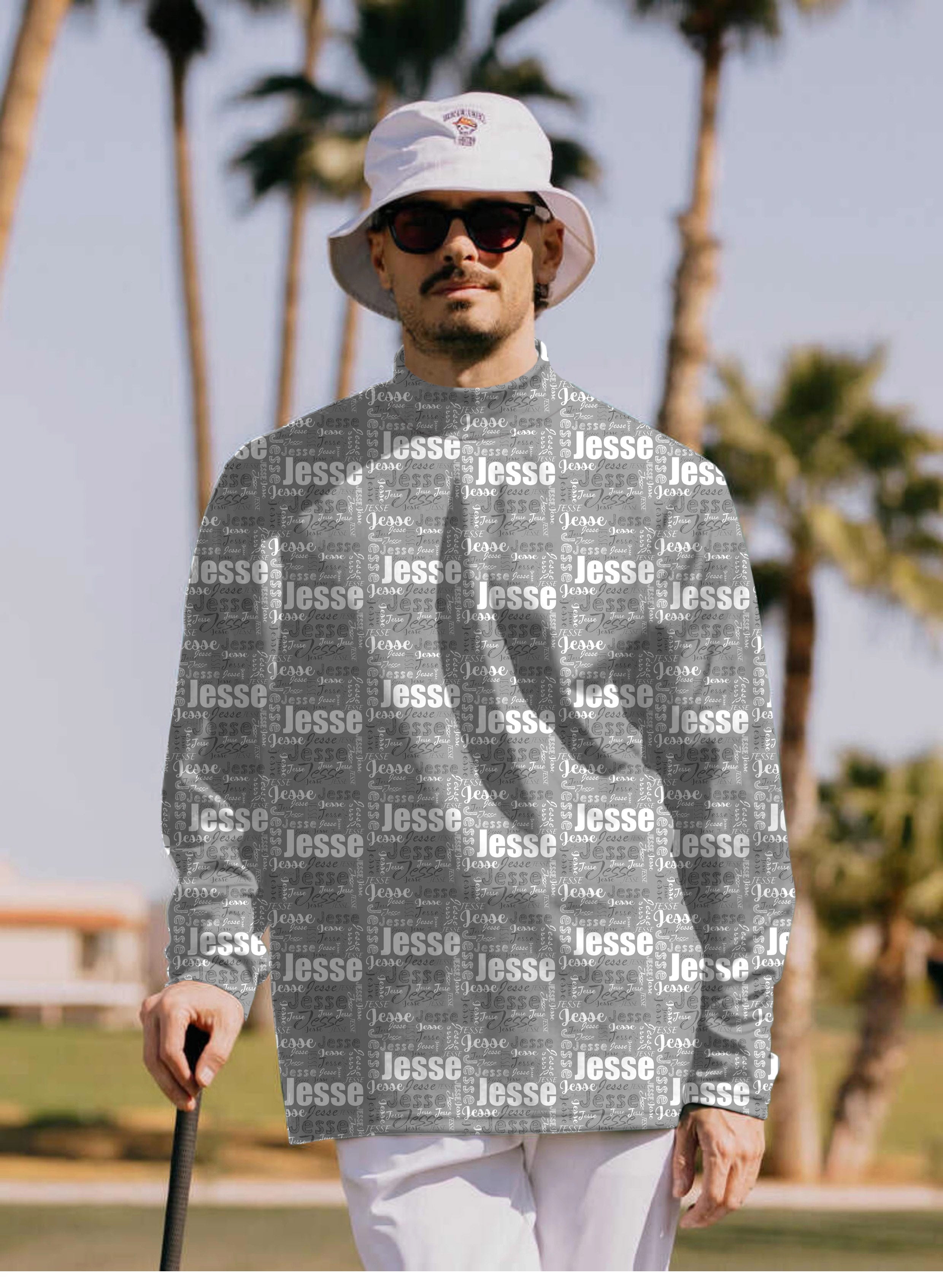 Men's Custom name grey Pullover High neck Long/Short sleeve T-Shirt