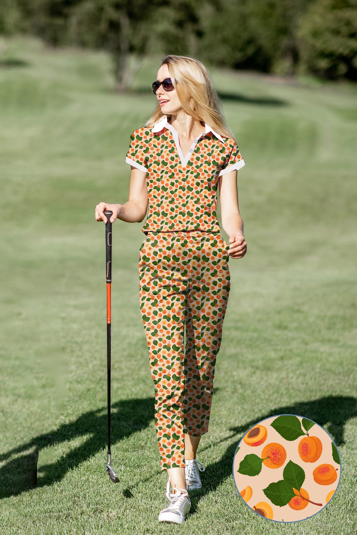 Women's Golf Polo+Pants Set Peach leaves