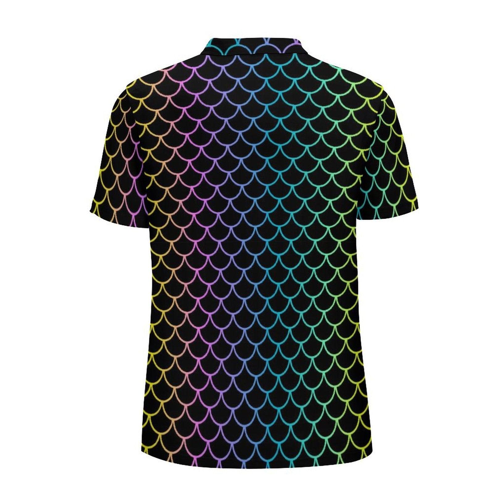 Fish scale gradient color Men's golf polo